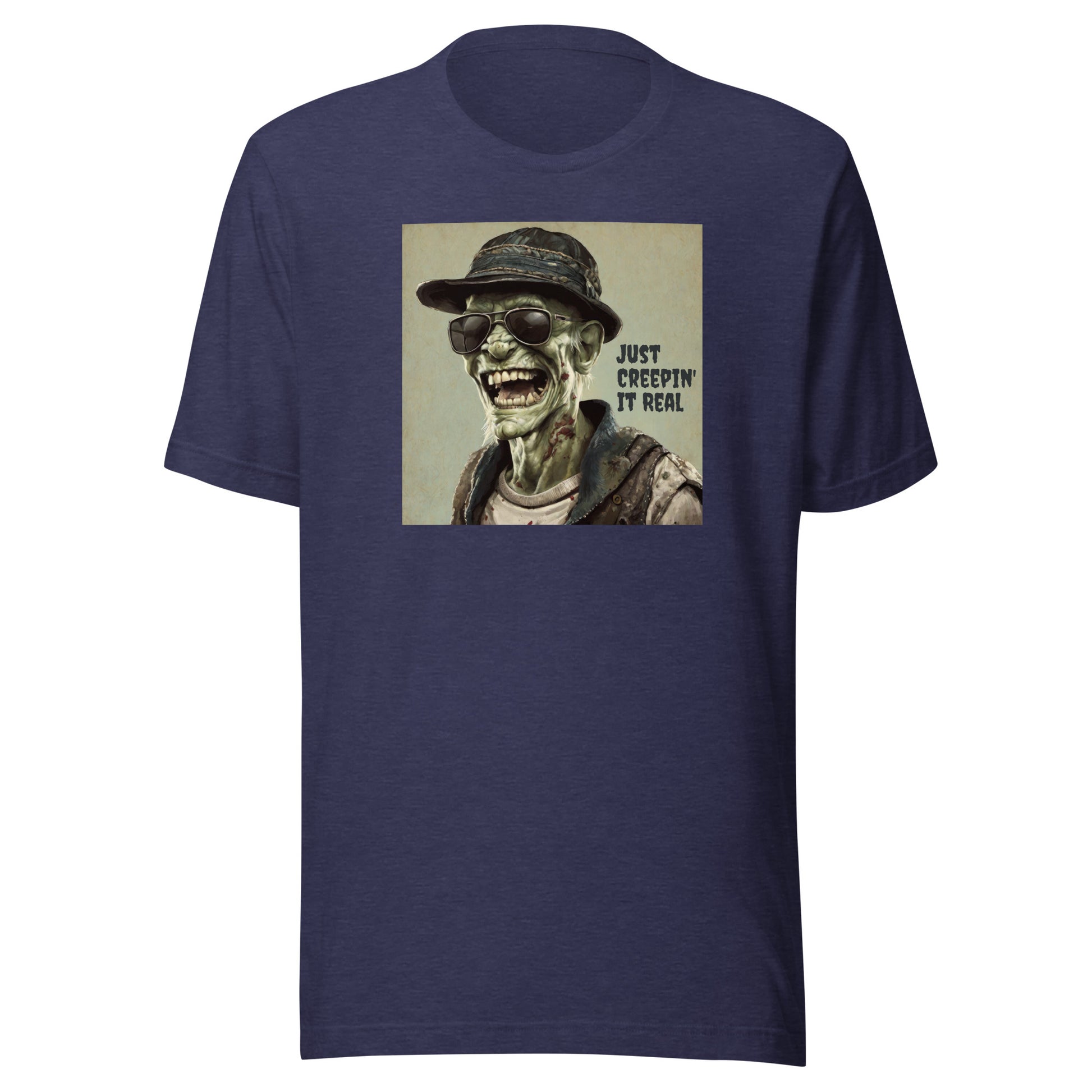 Just Creepin' It Real Men's Zombie T-Shirt for Halloween Heather Midnight Navy