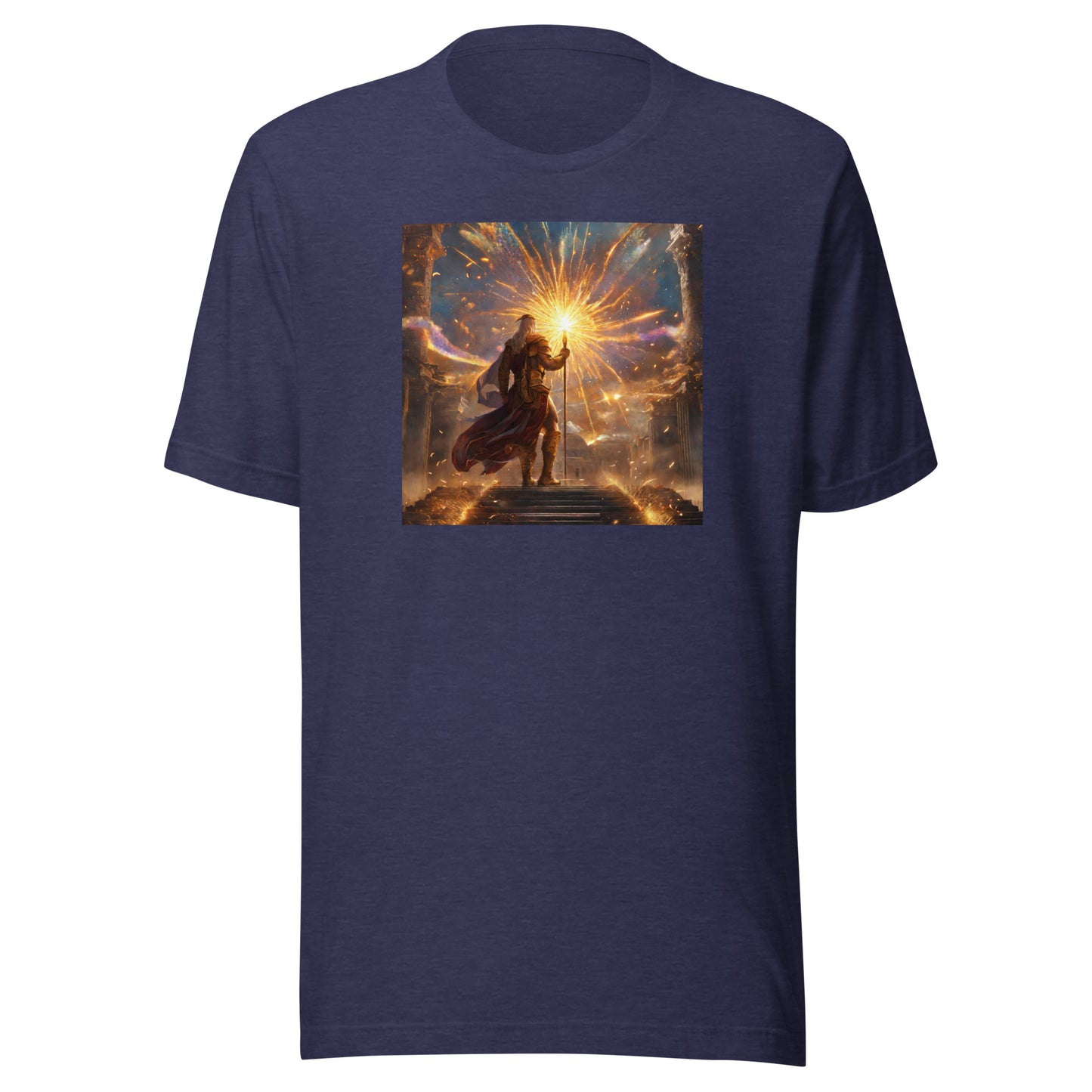 Zeus Creating Fireworks Men's 4th of July T-Shirt Heather Midnight Navy