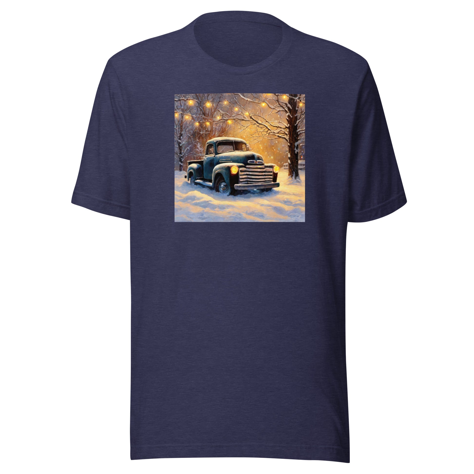 Old Pickup Truck in Winter Scene Christmas Men's T-Shirt Heather Midnight Navy