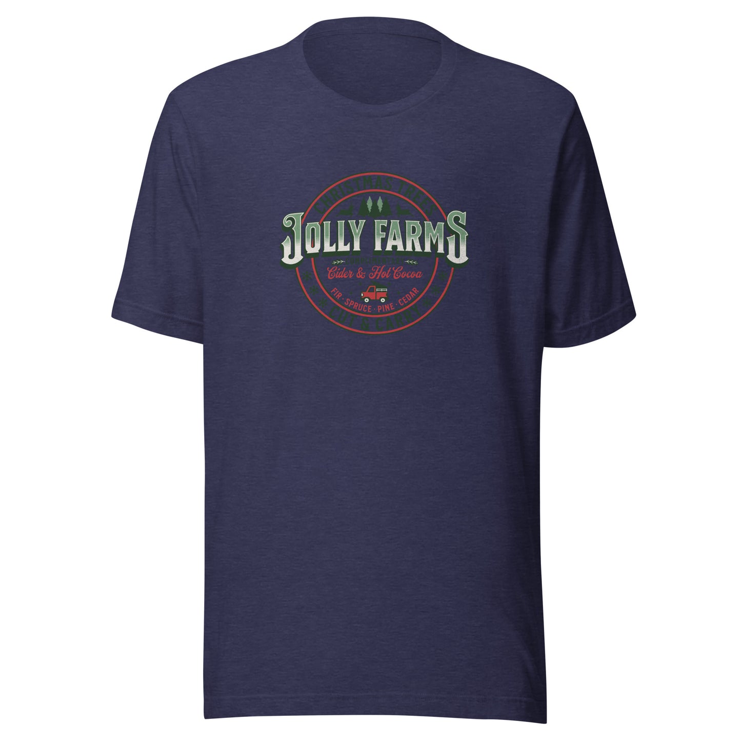 Jolly Farms Christmas Trees Men's Holiday T-Shirt Heather Midnight Navy