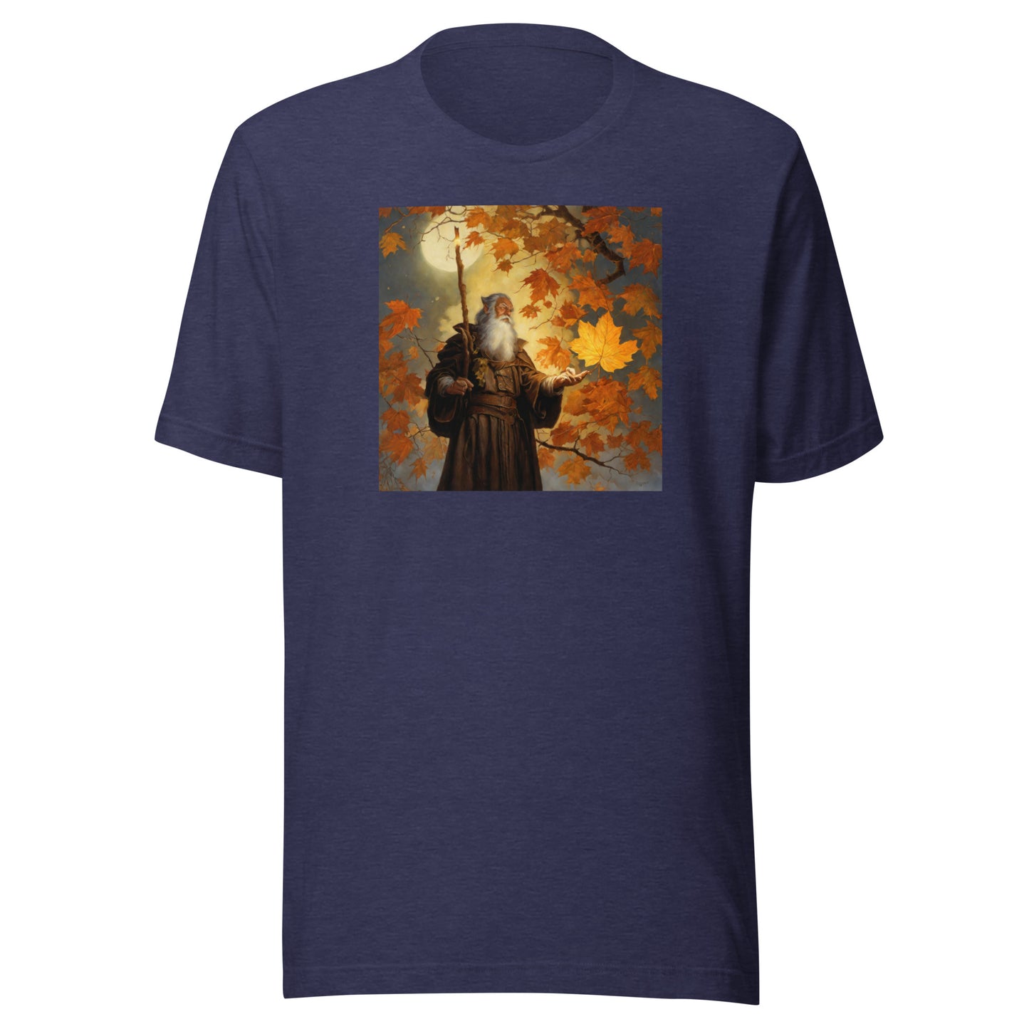 Mage Conjuring Fall Leaves Men's T-Shirt Heather Midnight Navy