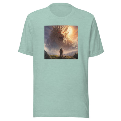 Small Warrior Facing a Giant Beast Men's T-Shirt Heather Prism Dusty Blue