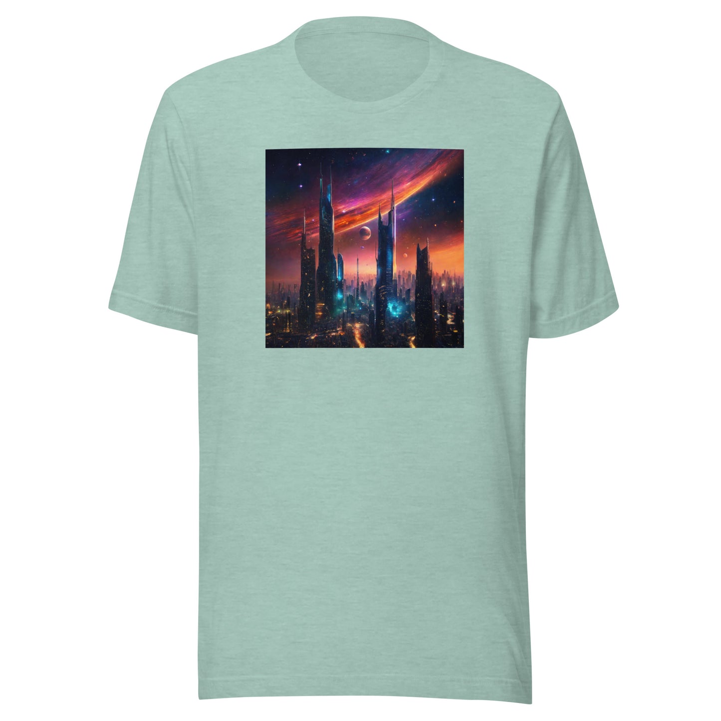 Futuristic Cityscape Men's Graphic Tee Heather Prism Dusty Blue