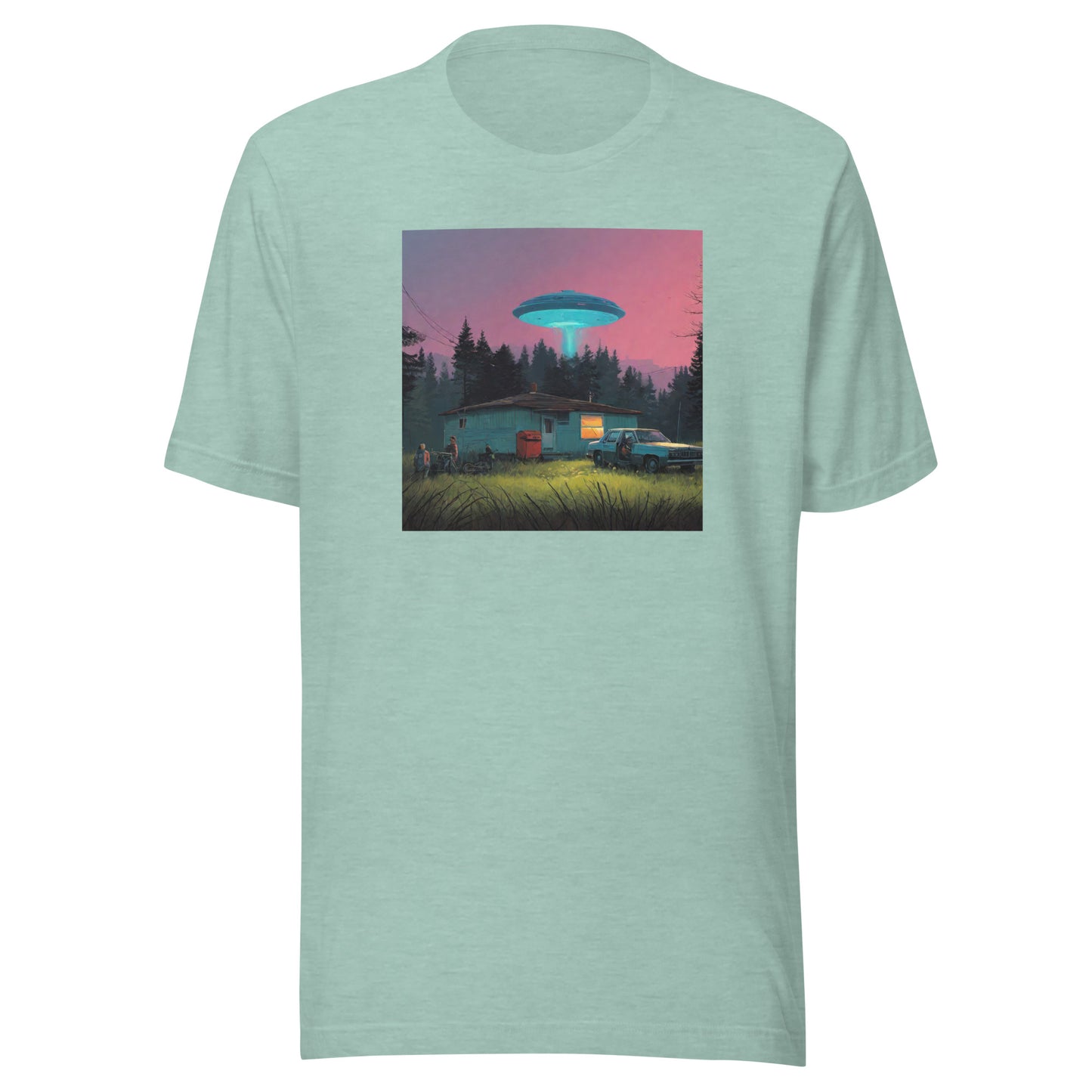 Backwoods Alien Abduction Men's Graphic Tee Heather Prism Dusty Blue