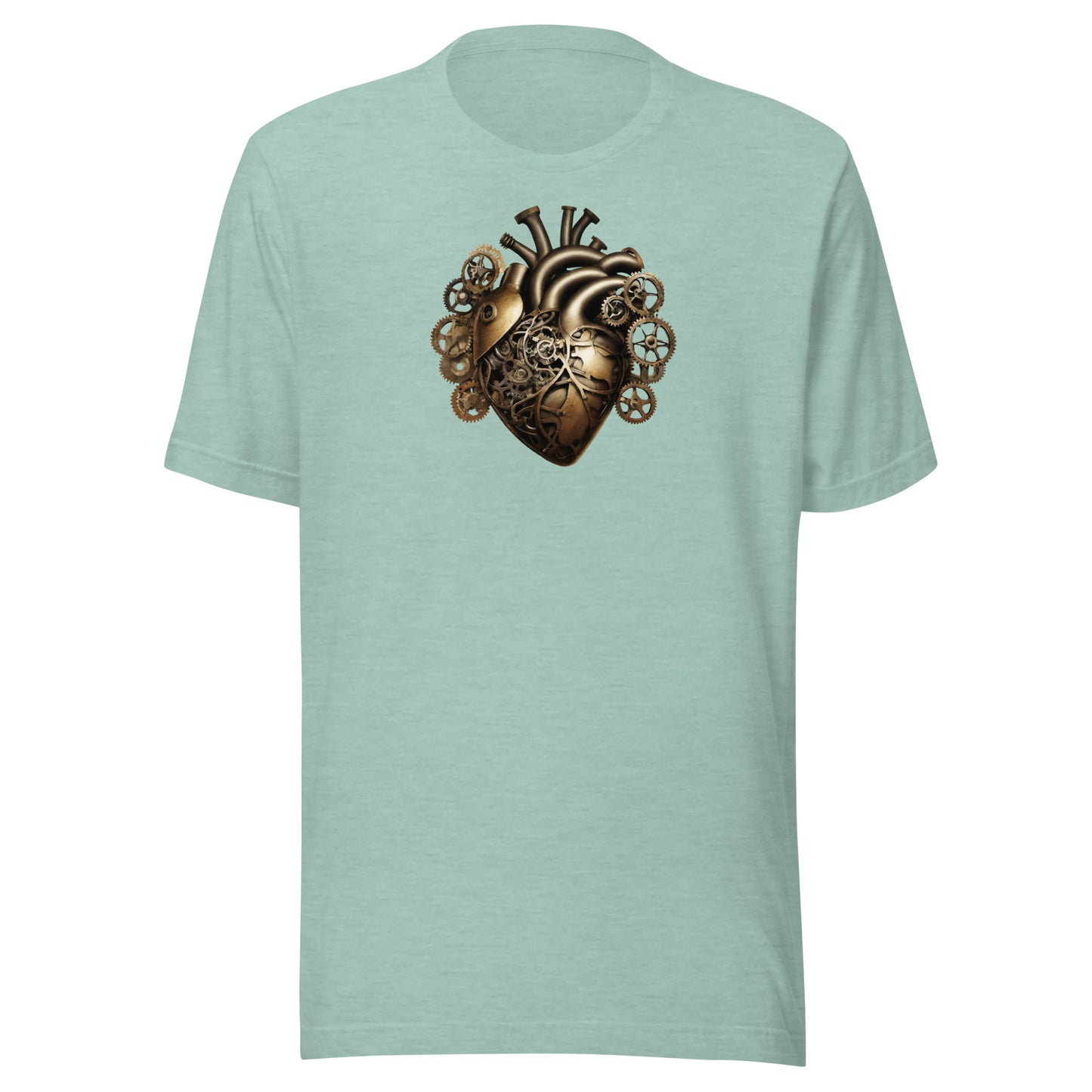 Gear and Valve Heart Men's Steampunk T-Shirt Heather Prism Dusty Blue