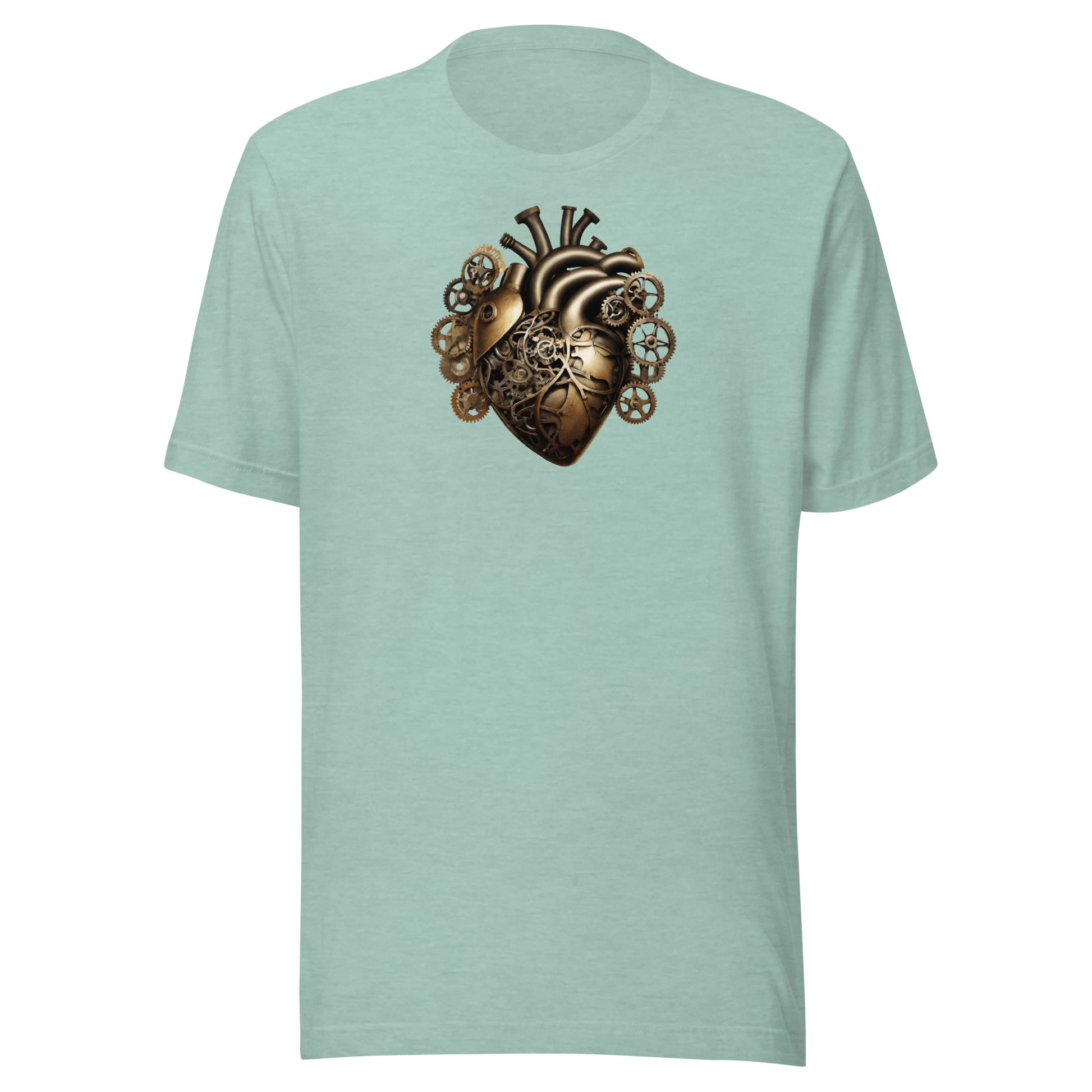 Gear and Valve Heart Men's Steampunk T-Shirt Heather Prism Dusty Blue