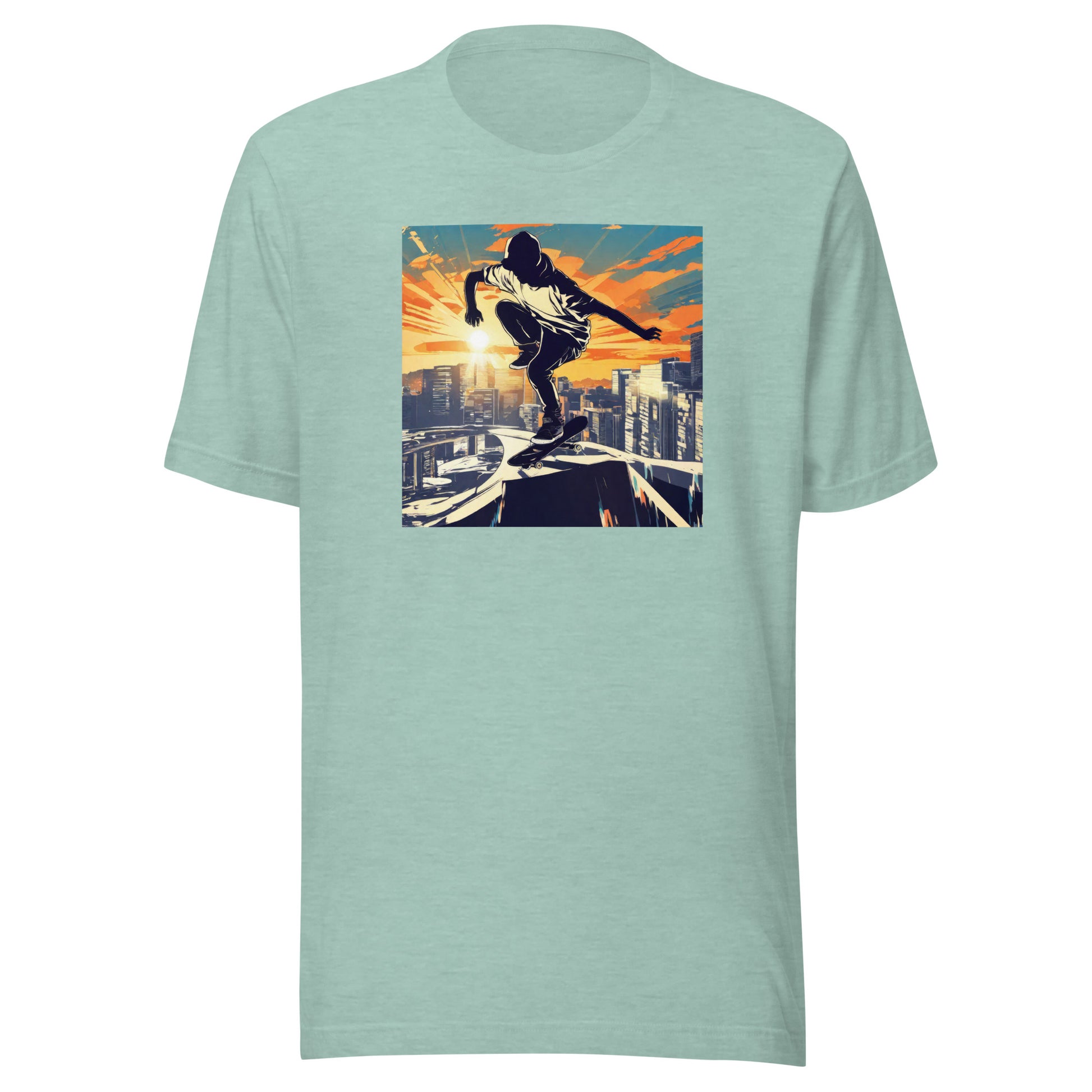 Skateboarding in the City Men's Graphic Tee Heather Prism Dusty Blue