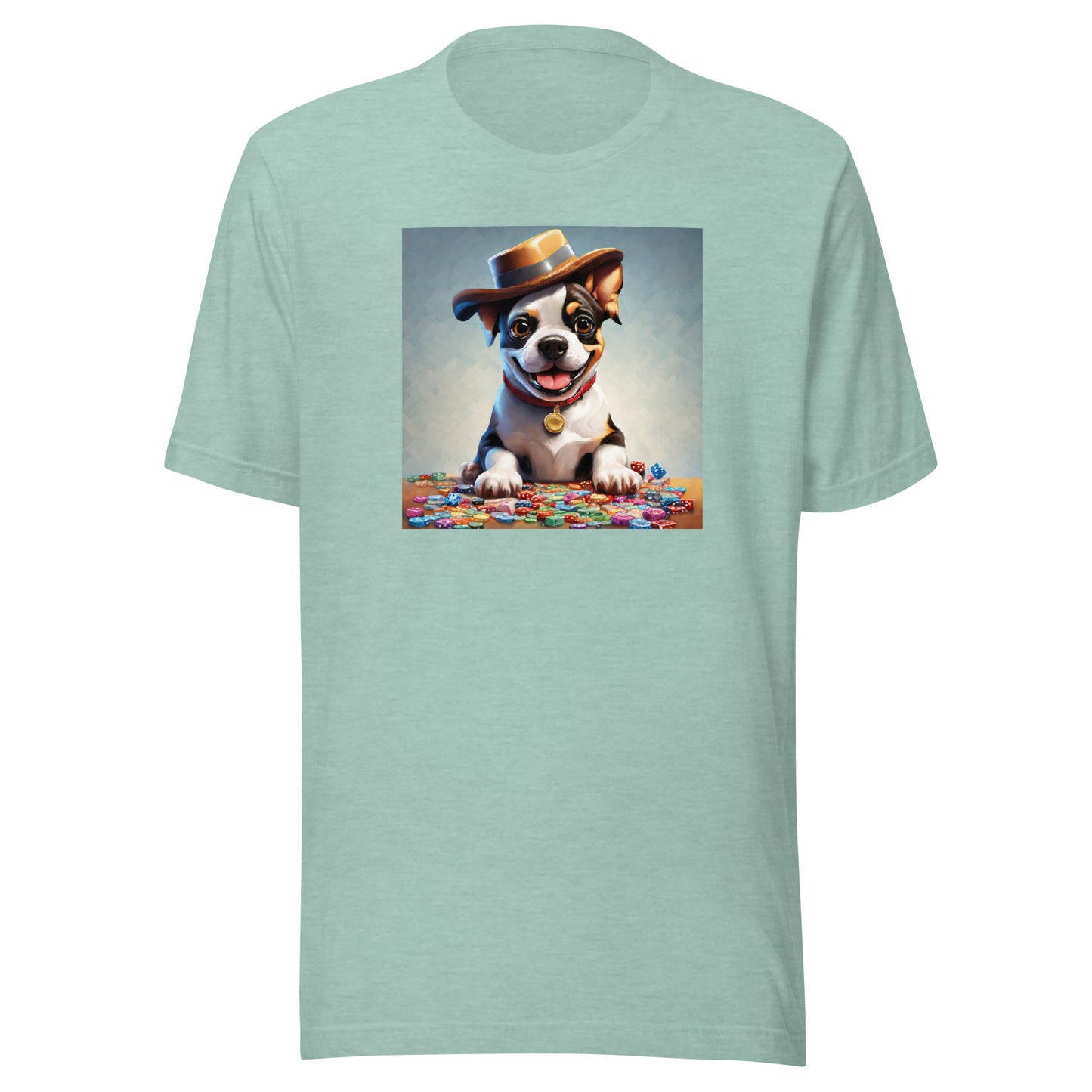 Lucky Dog Poker Night Men's T-Shirt Heather Prism Dusty Blue