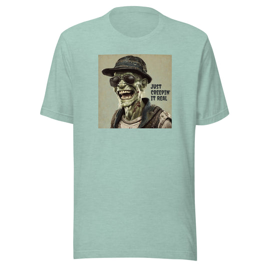 Just Creepin' It Real Men's Zombie T-Shirt for Halloween Heather Prism Dusty Blue