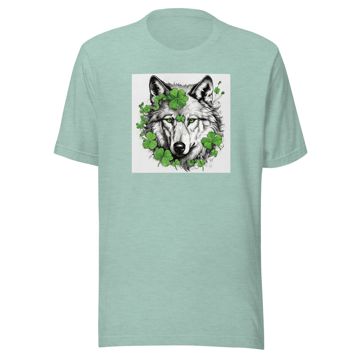 Wolf & Shamrock Lucky St Patrick's Day Men's T-Shirt Heather Prism Dusty Blue