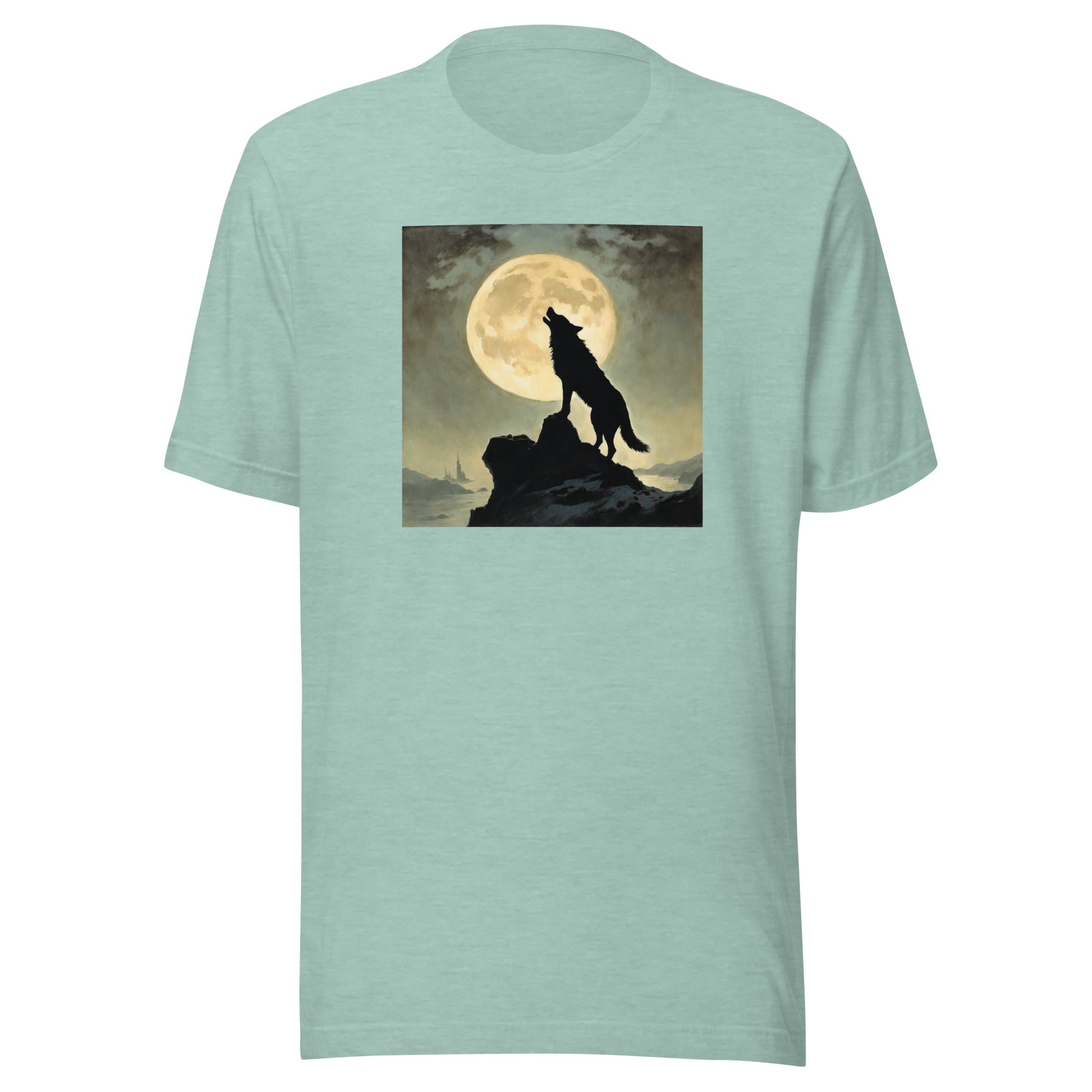 Wolf Howling at Moon Halloween Men's T-Shirt Heather Prism Dusty Blue