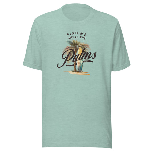 Find Me Under the Palms Men's Summer T-Shirt Heather Prism Dusty Blue