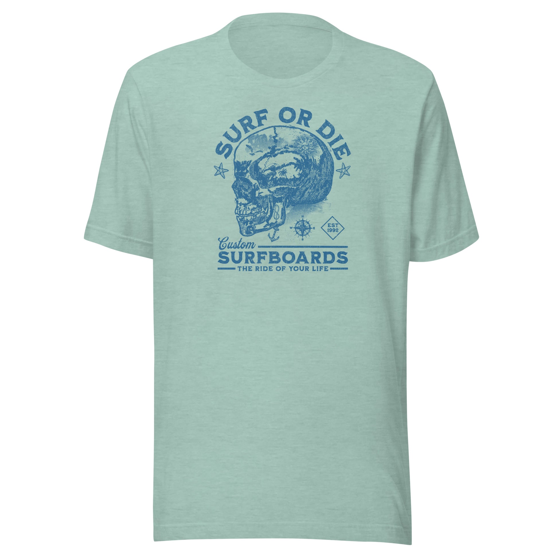 Surf or Die Surfboards Summer T-Shirt for Men Heather Prism Dusty Blue