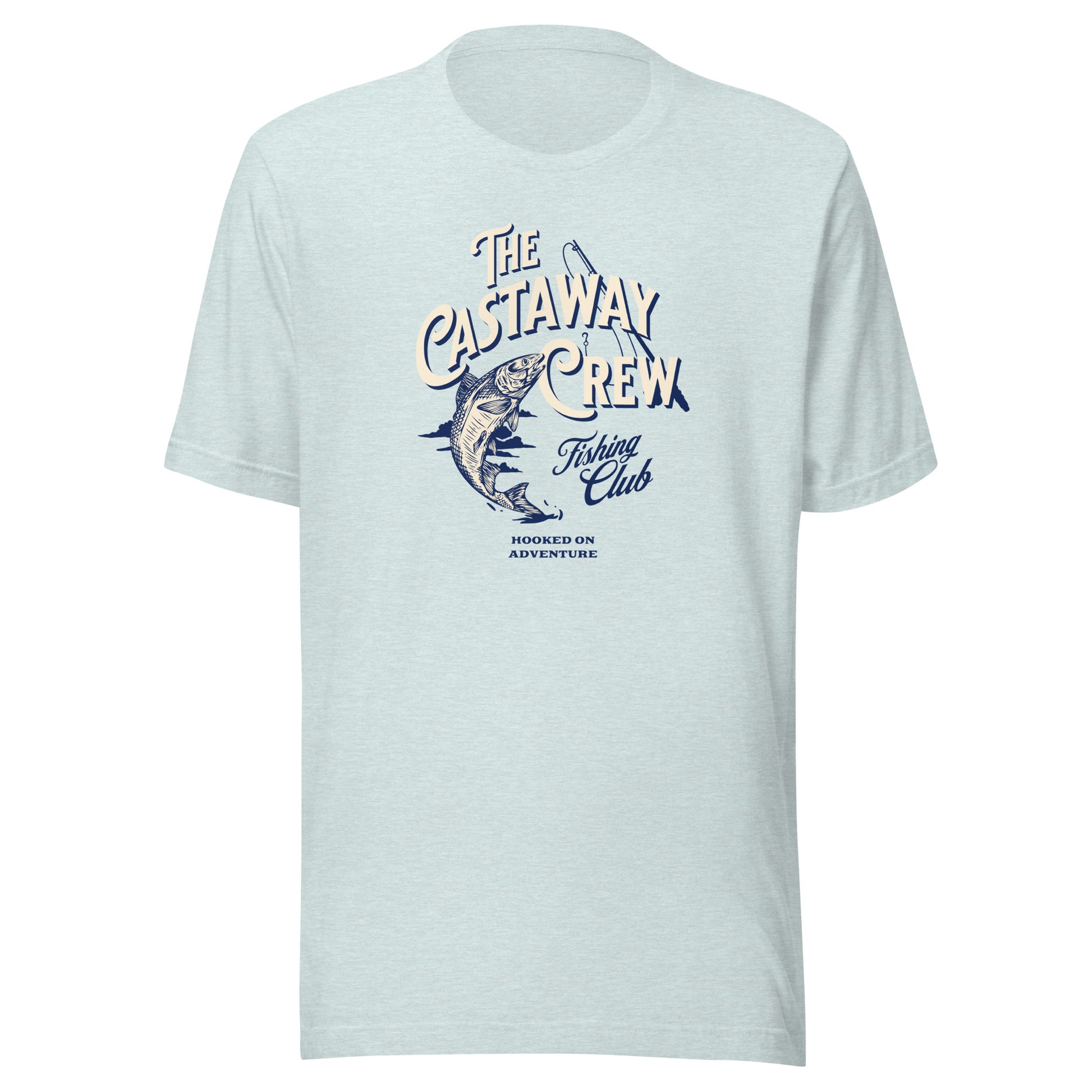 The Castaway Crew Fishing Club T-Shirt for Dad Heather Prism Ice Blue