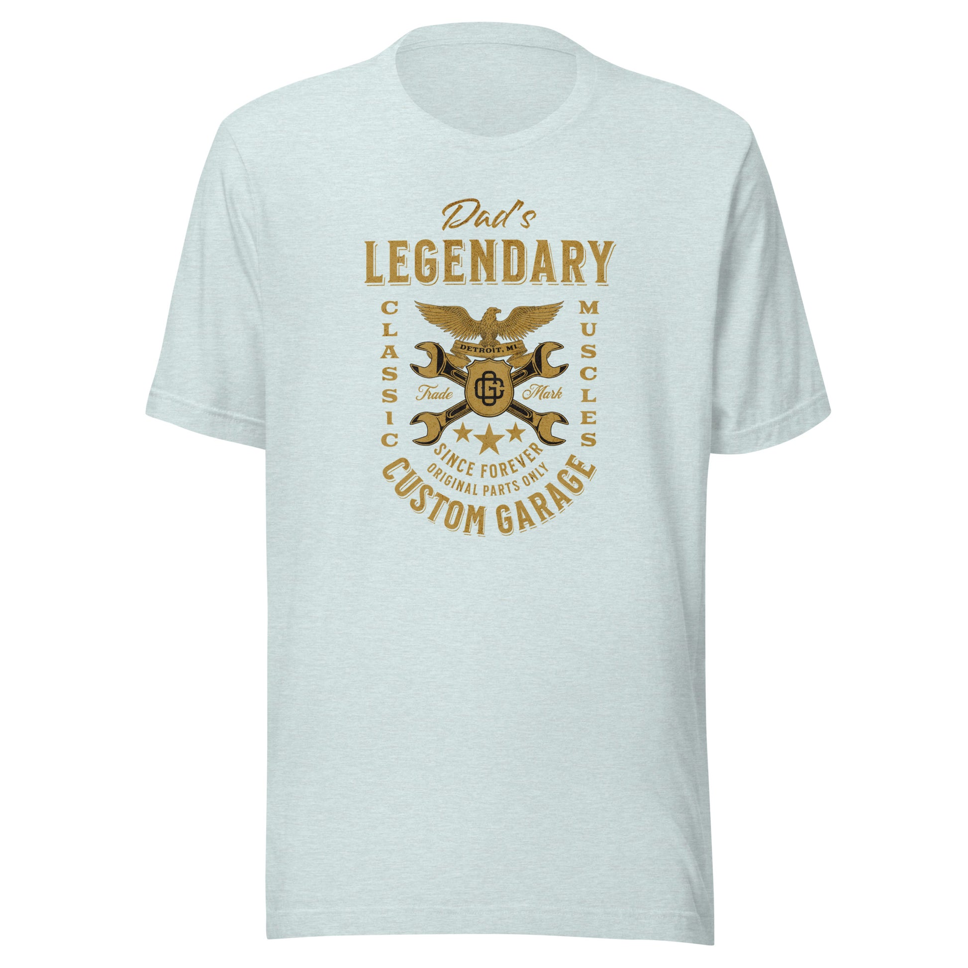 Dad's Legendary Custom Garage T-Shirt Gift for Dad Heather Prism Ice Blue