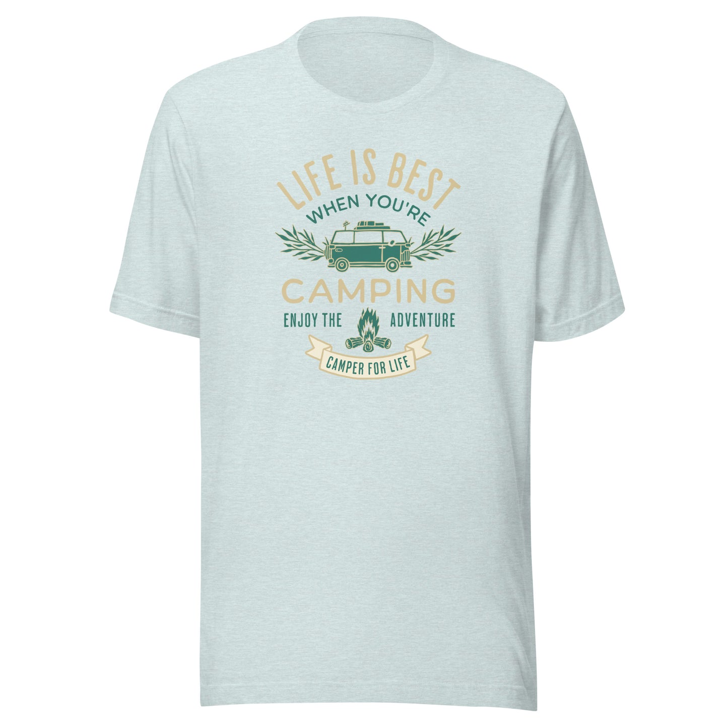 Life is Best When You're Camping Men's Outdoor T-Shirt Heather Prism Ice Blue