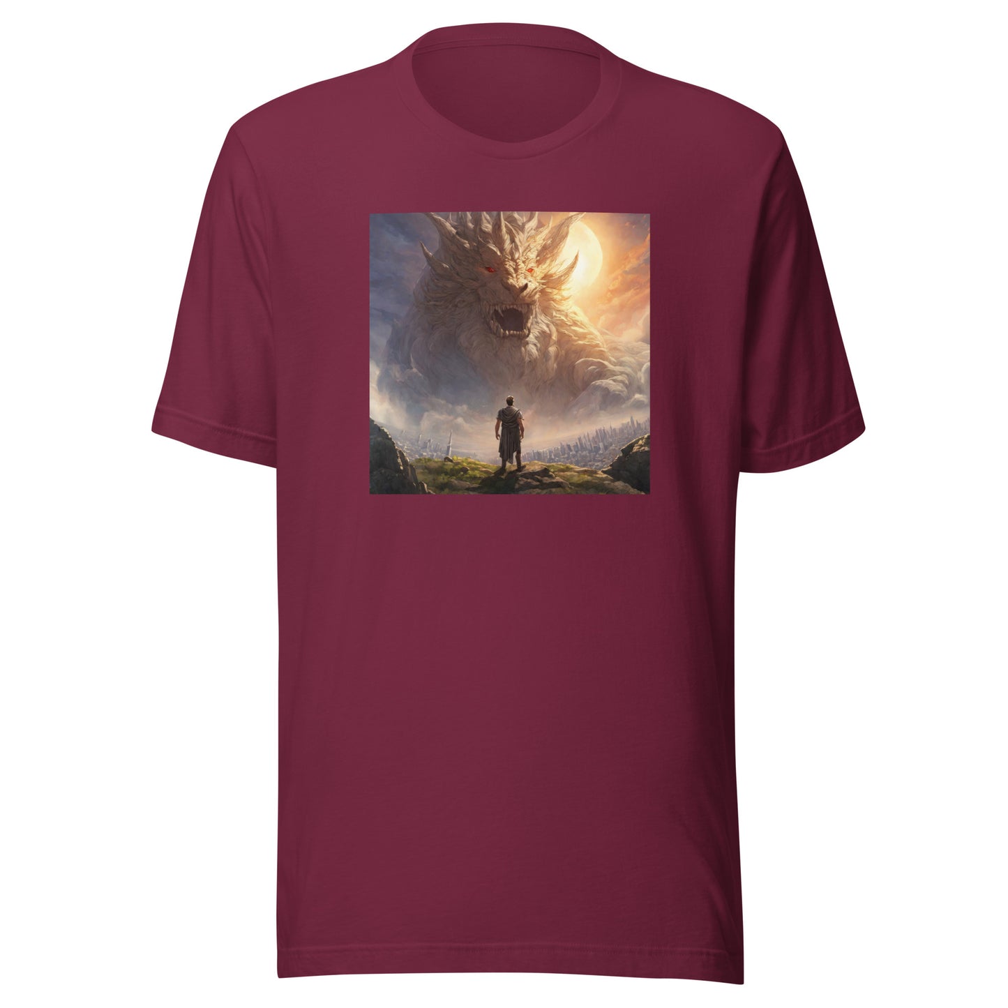 Small Warrior Facing a Giant Beast Men's T-Shirt Maroon