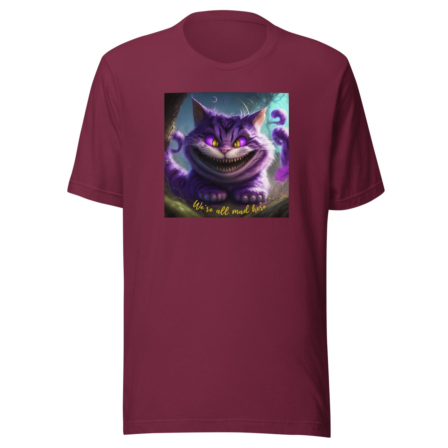 We're All Mad Here Cheshire Cat Men's T-Shirt Maroon