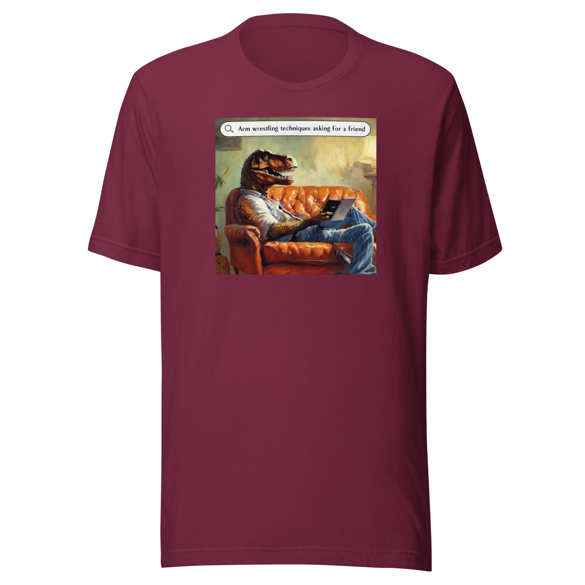 T-Rex Arm Wresting Technique Men's Funny T-Shirt Maroon