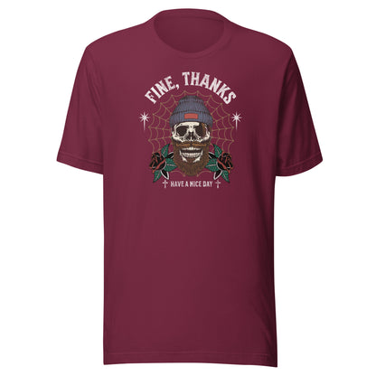 Fine Thanks Skull Men's Funny T-Shirt Maroon