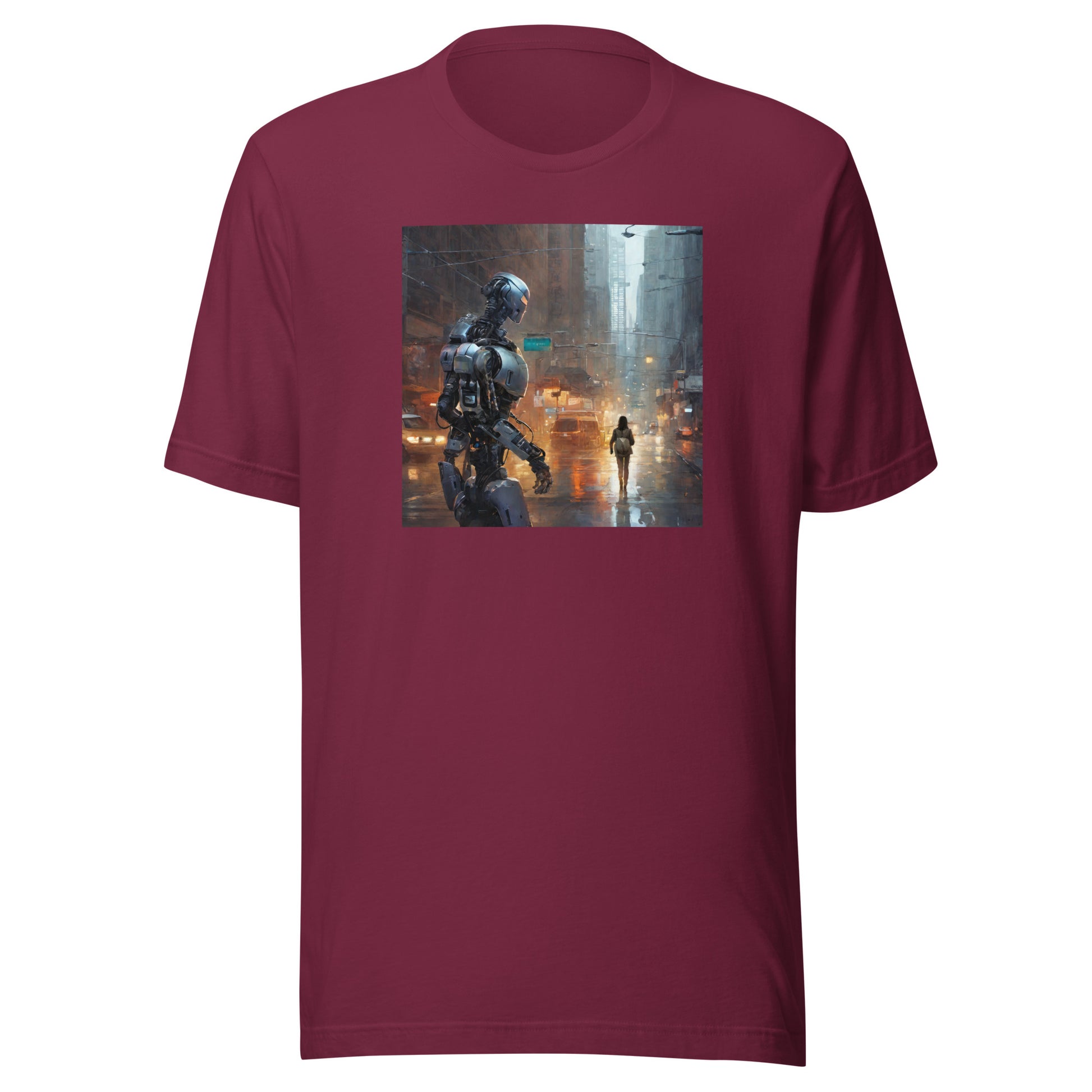 Cyborg in the City Men's Sci-Fi T-Shirt Maroon