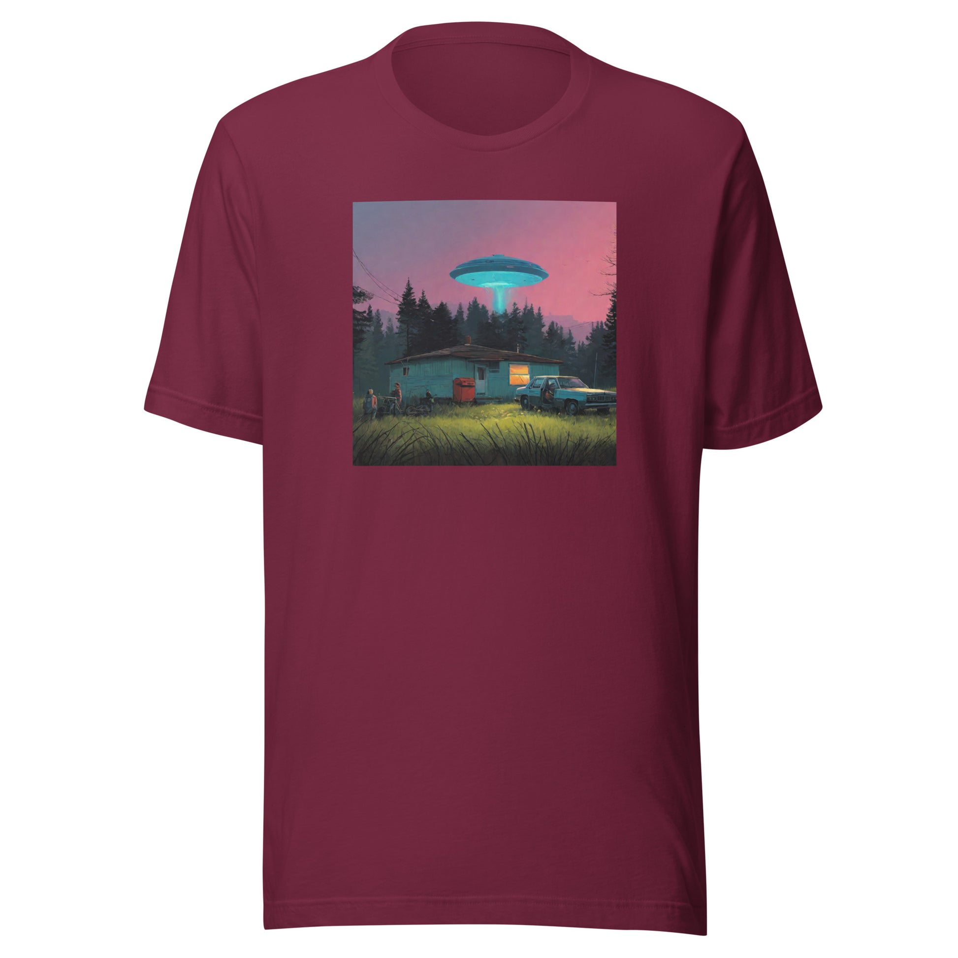 Backwoods Alien Abduction Men's Graphic Tee Maroon