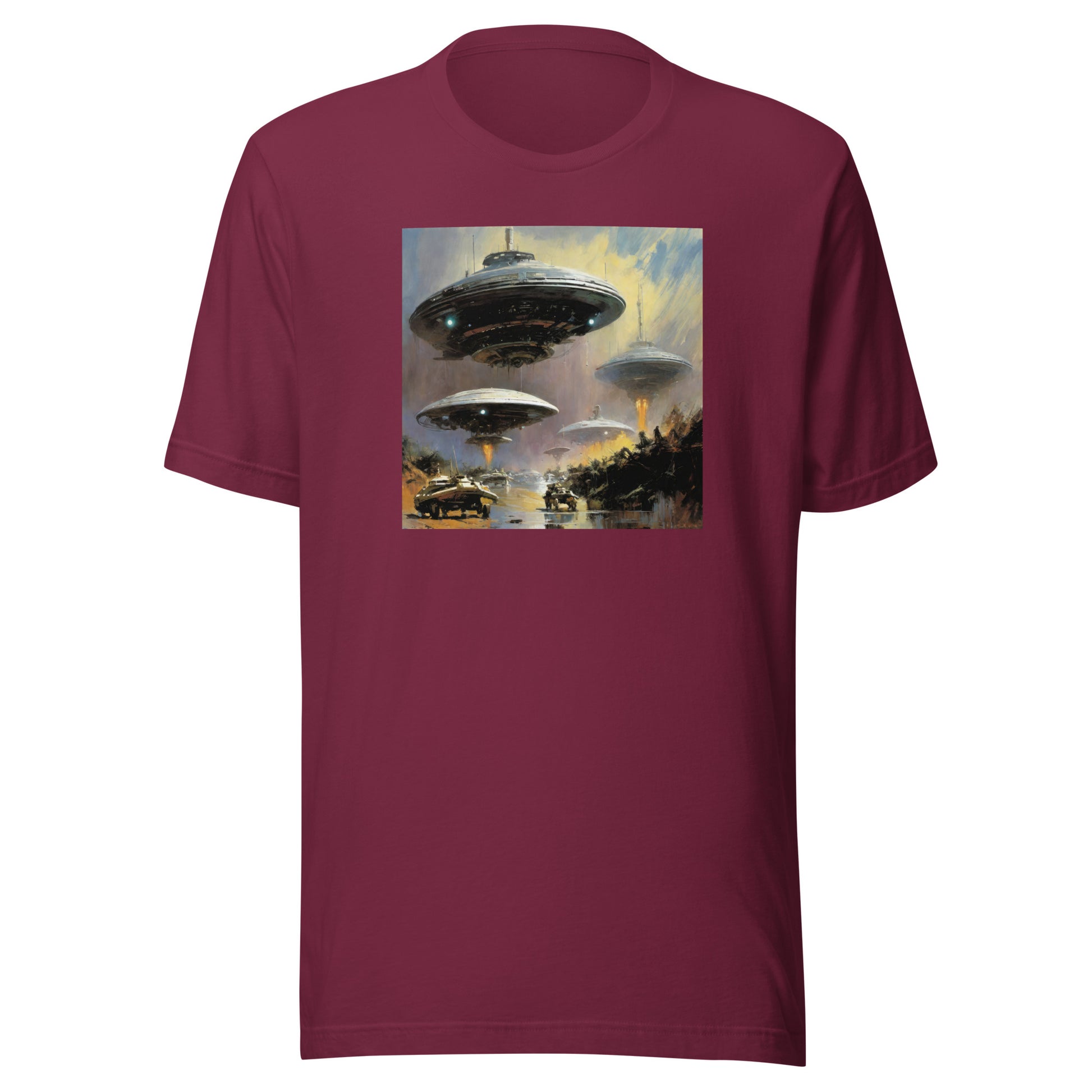 Alien Invasion Men's Graphic Tee Maroon