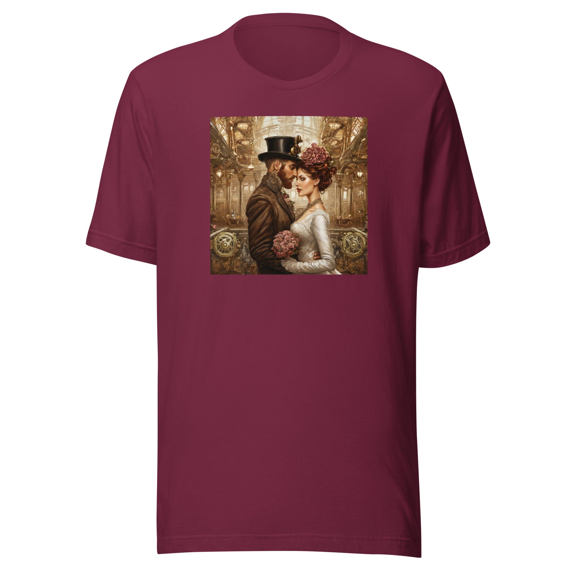 Gears & Lace Steampunk Wedding Men's T-Shirt Maroon