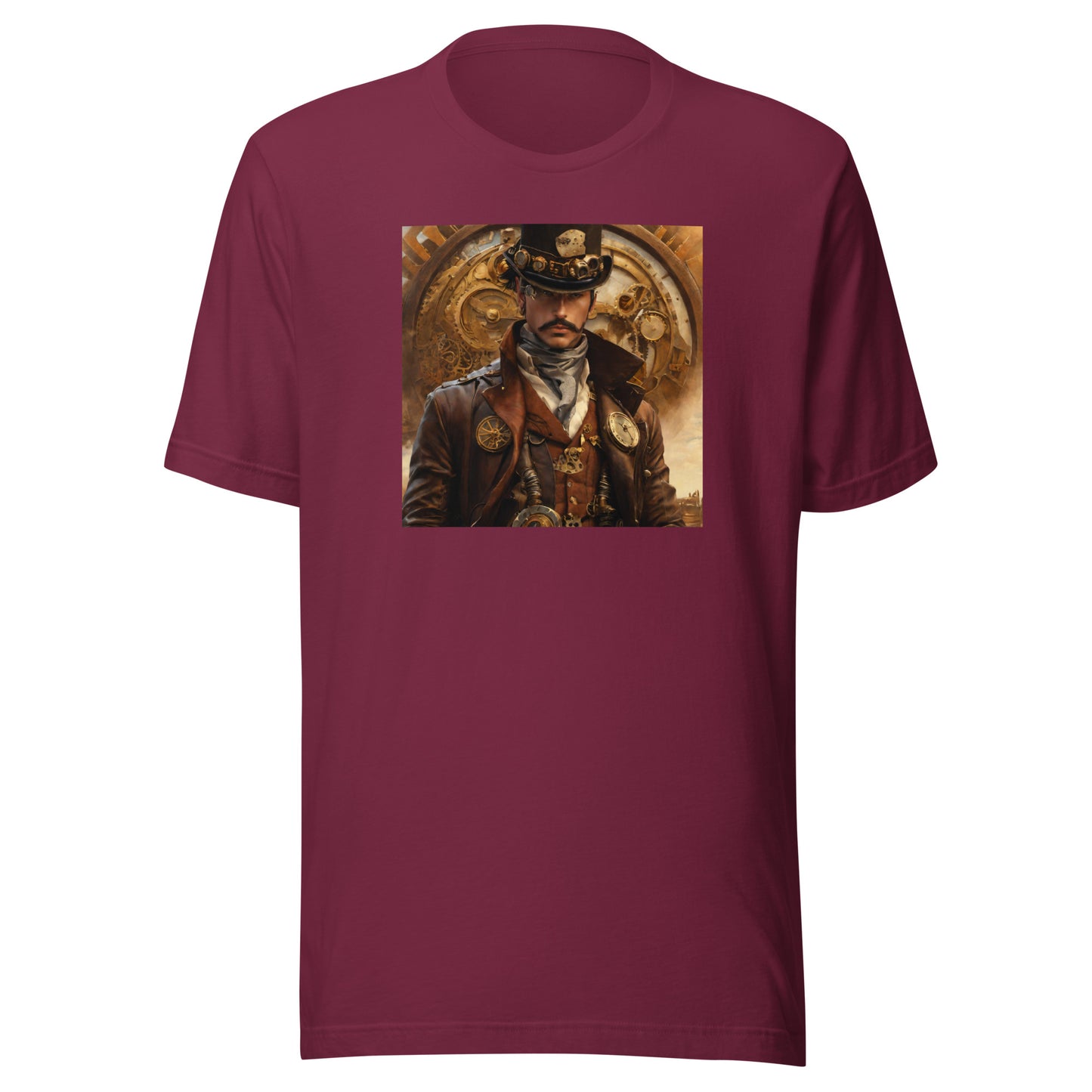 Brass and Copper Cowboy Men's Steampunk T-Shirt Maroon