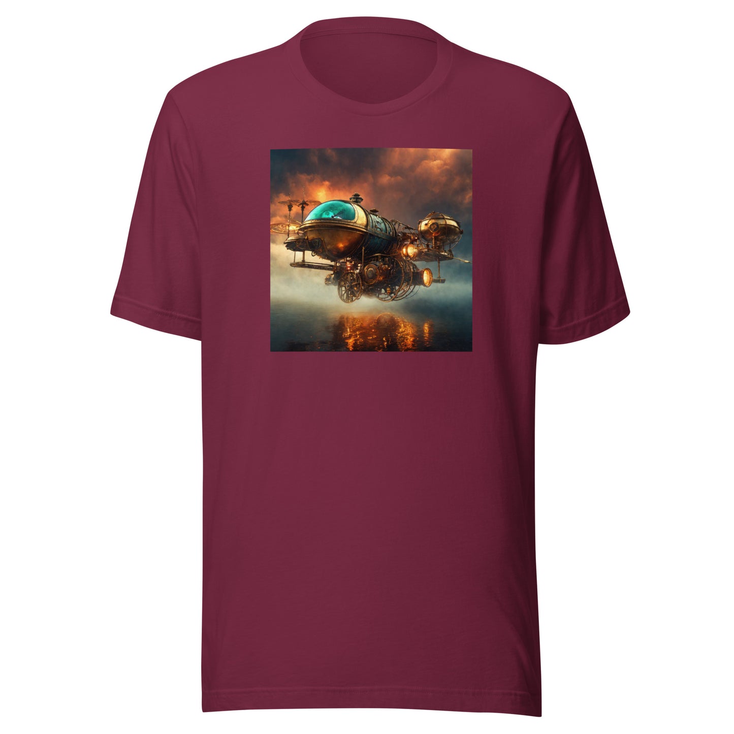 Majestic Sunset Airship Men's Steampunk Tee Maroon