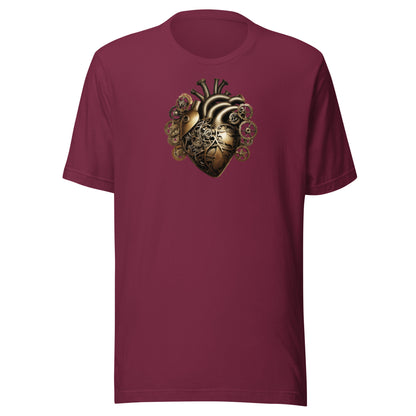 Gear and Valve Heart Men's Steampunk T-Shirt Maroon