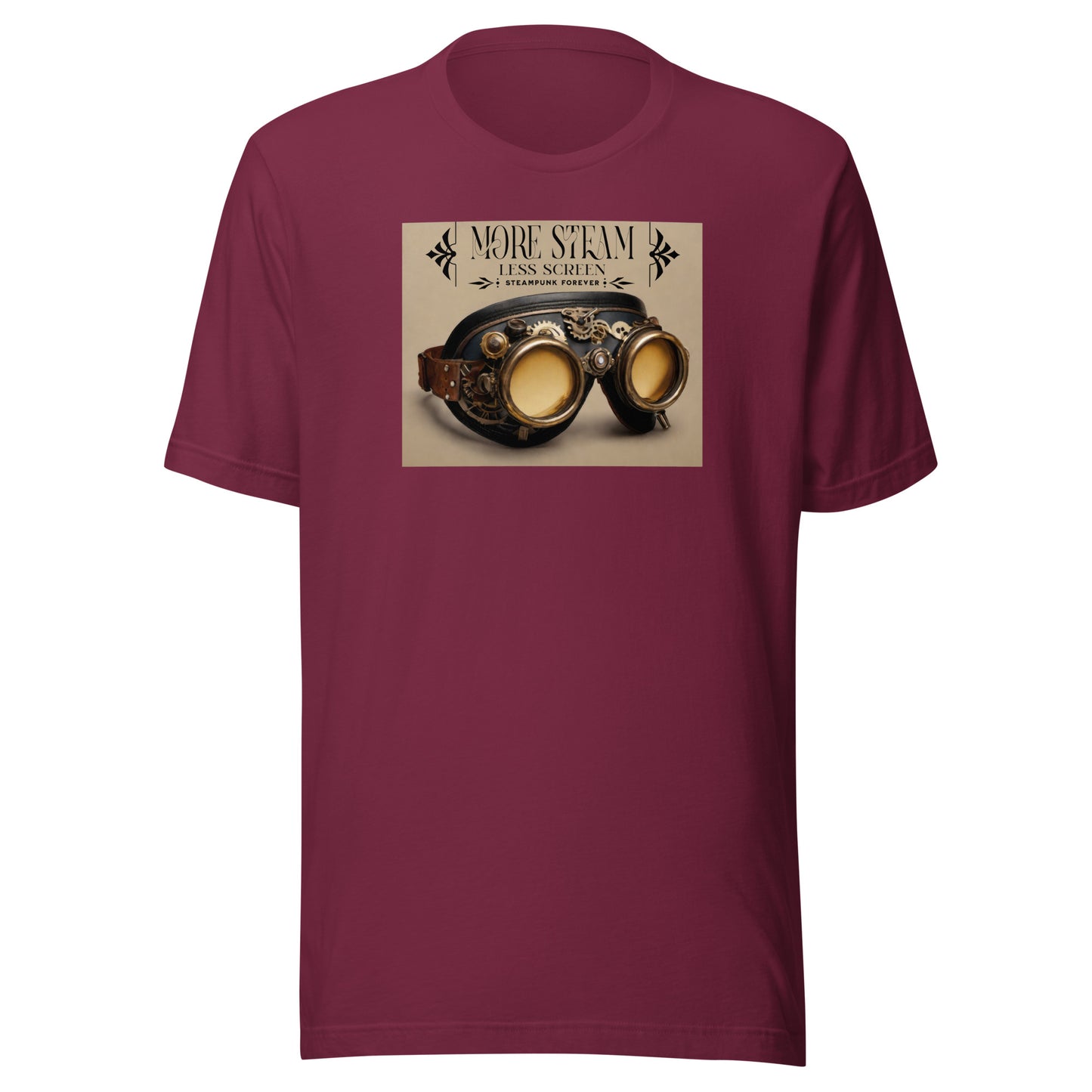 More Steam Less Screen Men's Steampunk T-Shirt Maroon