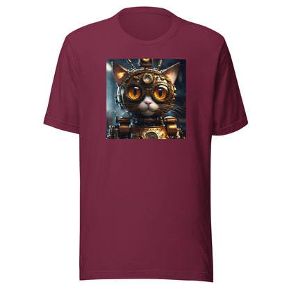 Retro-Futuristic Feline Men's Graphic Tee Maroon