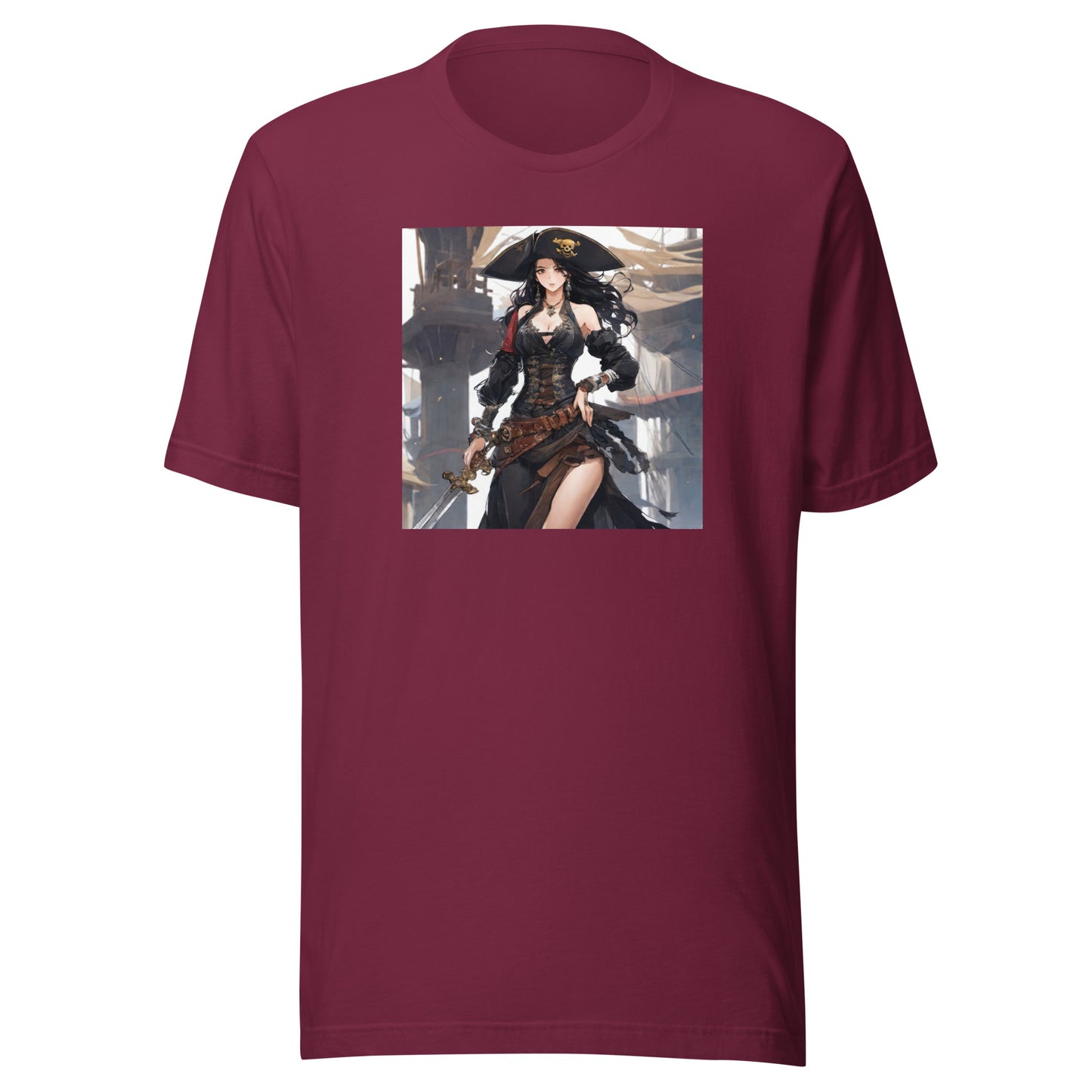 Anime Pirate Queen Men's Graphic Tee Maroon