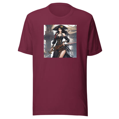 Anime Pirate Queen Men's Graphic Tee Maroon