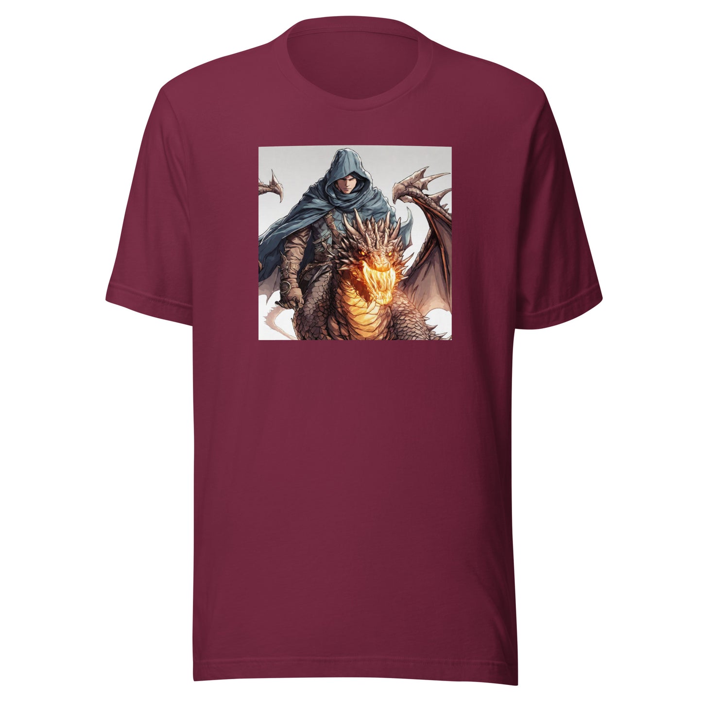 Hooded Knight, Fiery Dragon Men's Anime T-Shirt Maroon