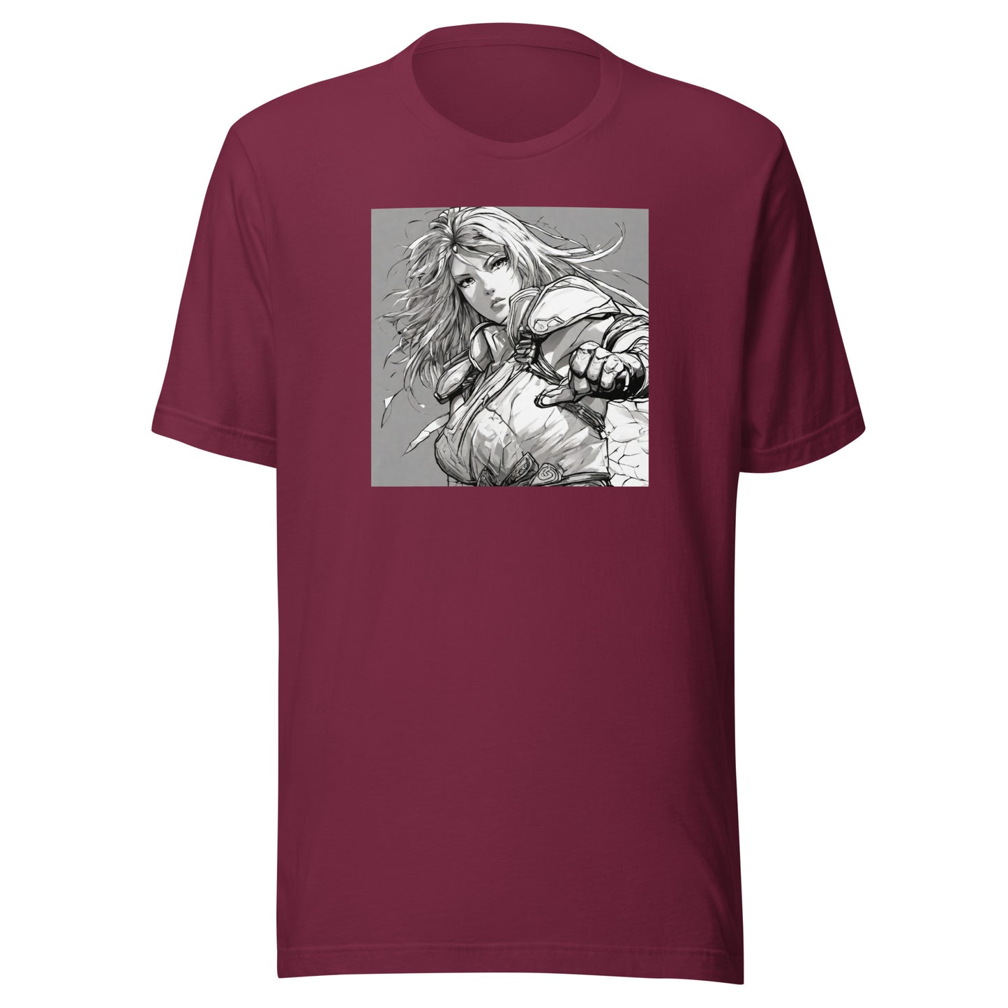 Fearless Swordmaiden Men's Anime T-Shirt Maroon