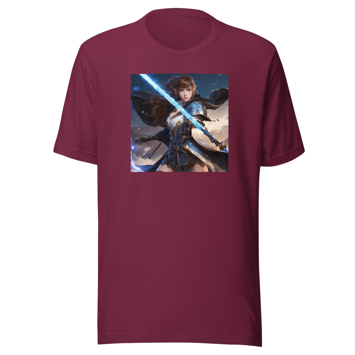 Elven Defender Men's Fantasy Anime T-Shirt Maroon