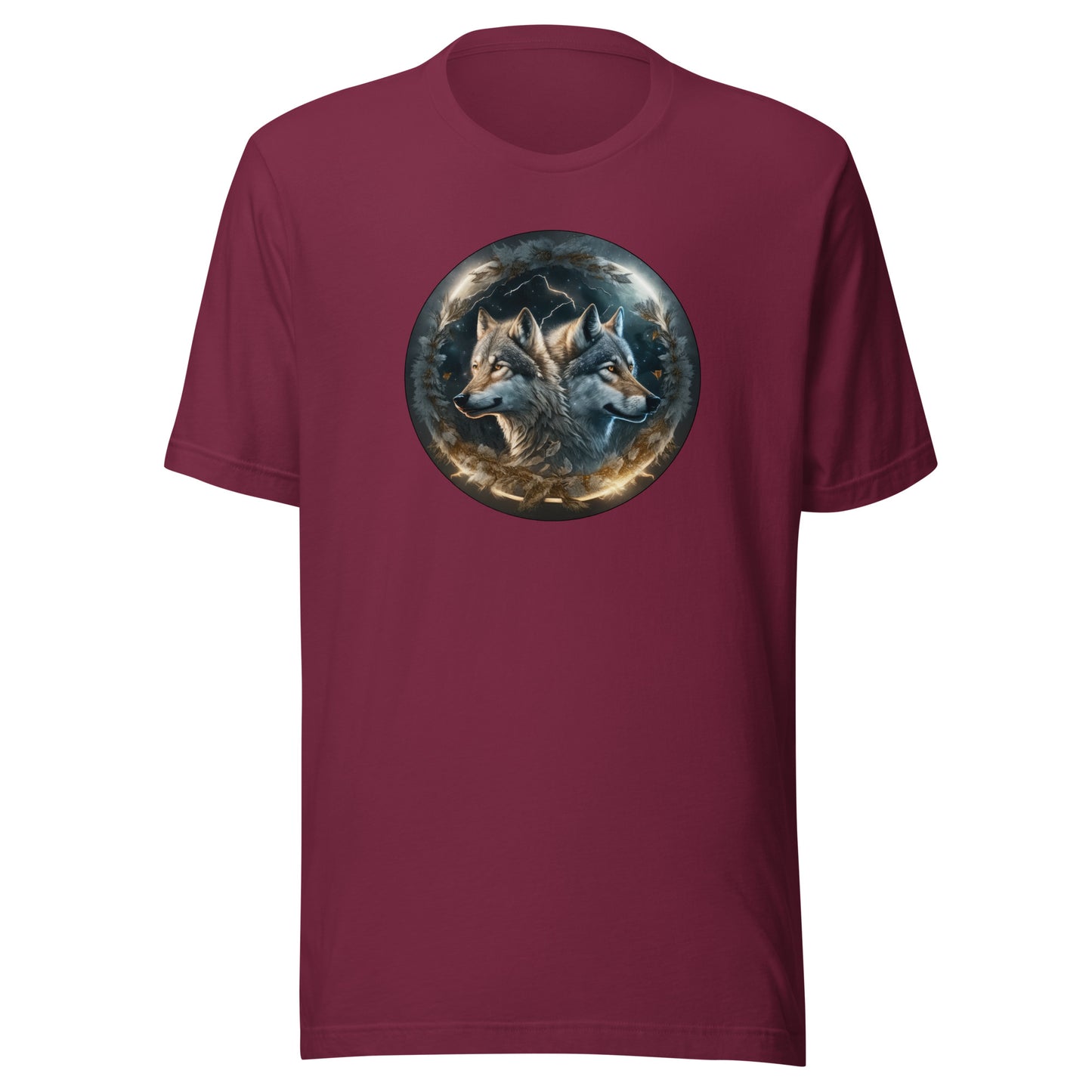 Twin Spirit Wolves Men's Graphic Men's Tee Maroon