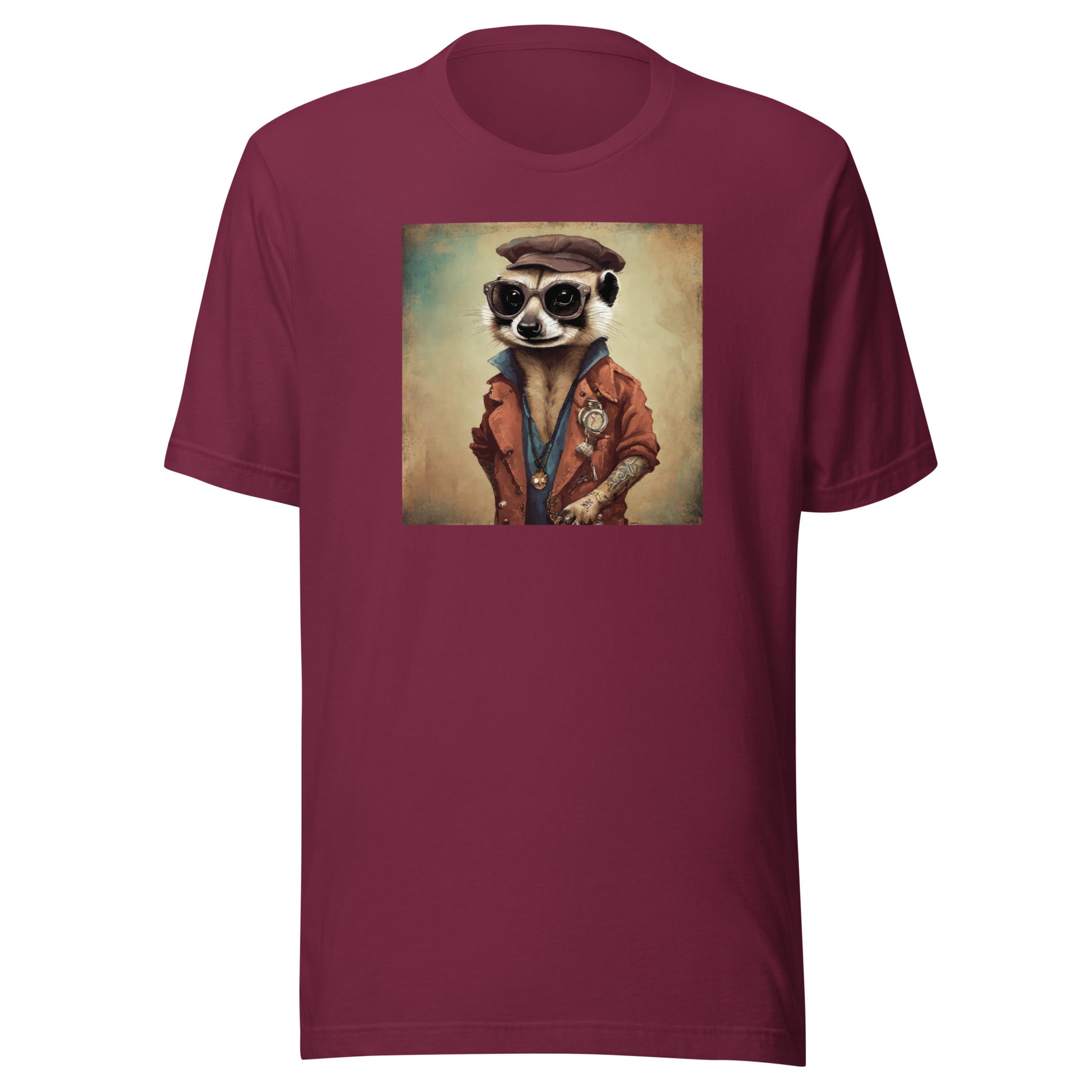 Hipster Ferret with Tattoos Men's Funny T-Shirt Maroon