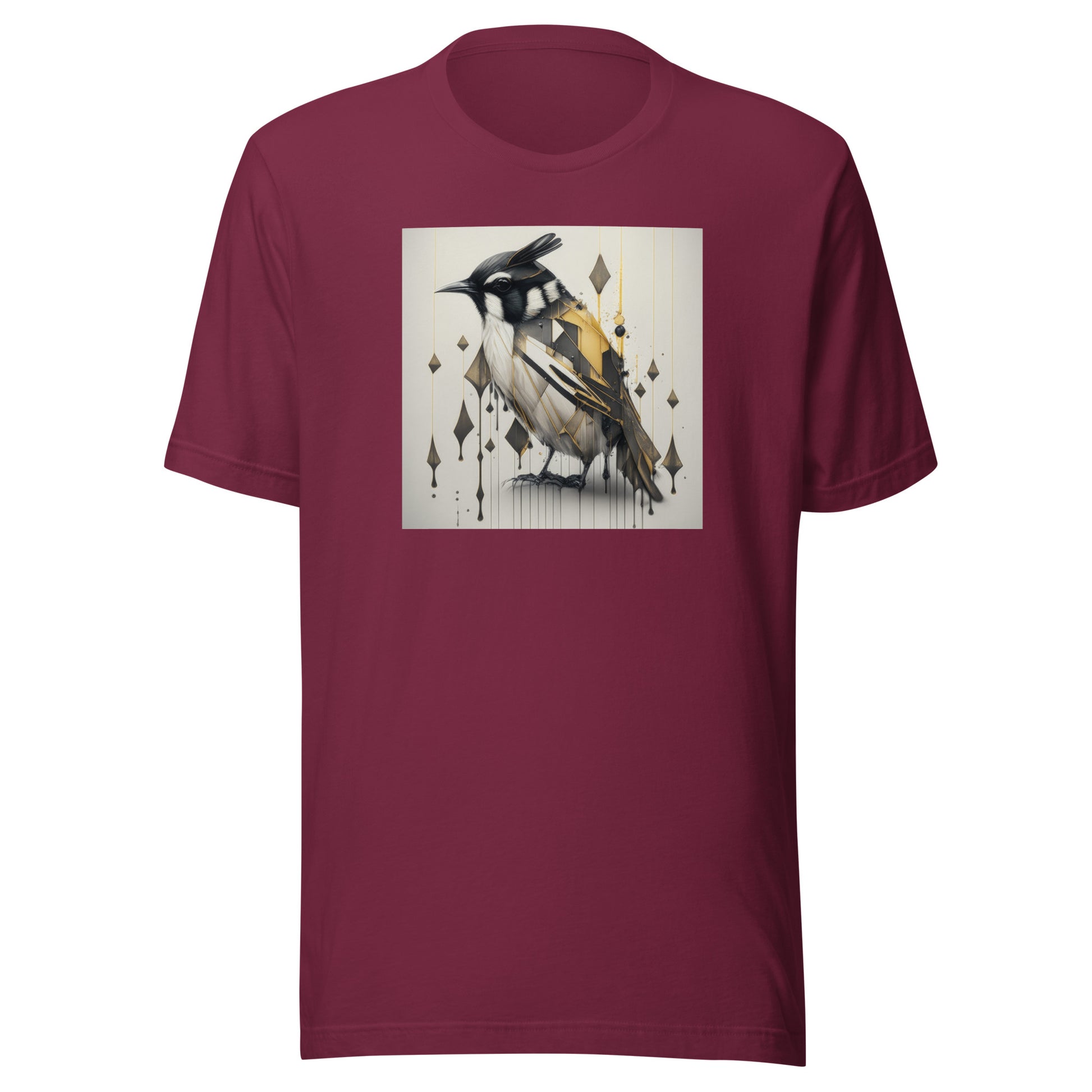 Geometric Chickadee Bird Men's Graphic Tee Maroon