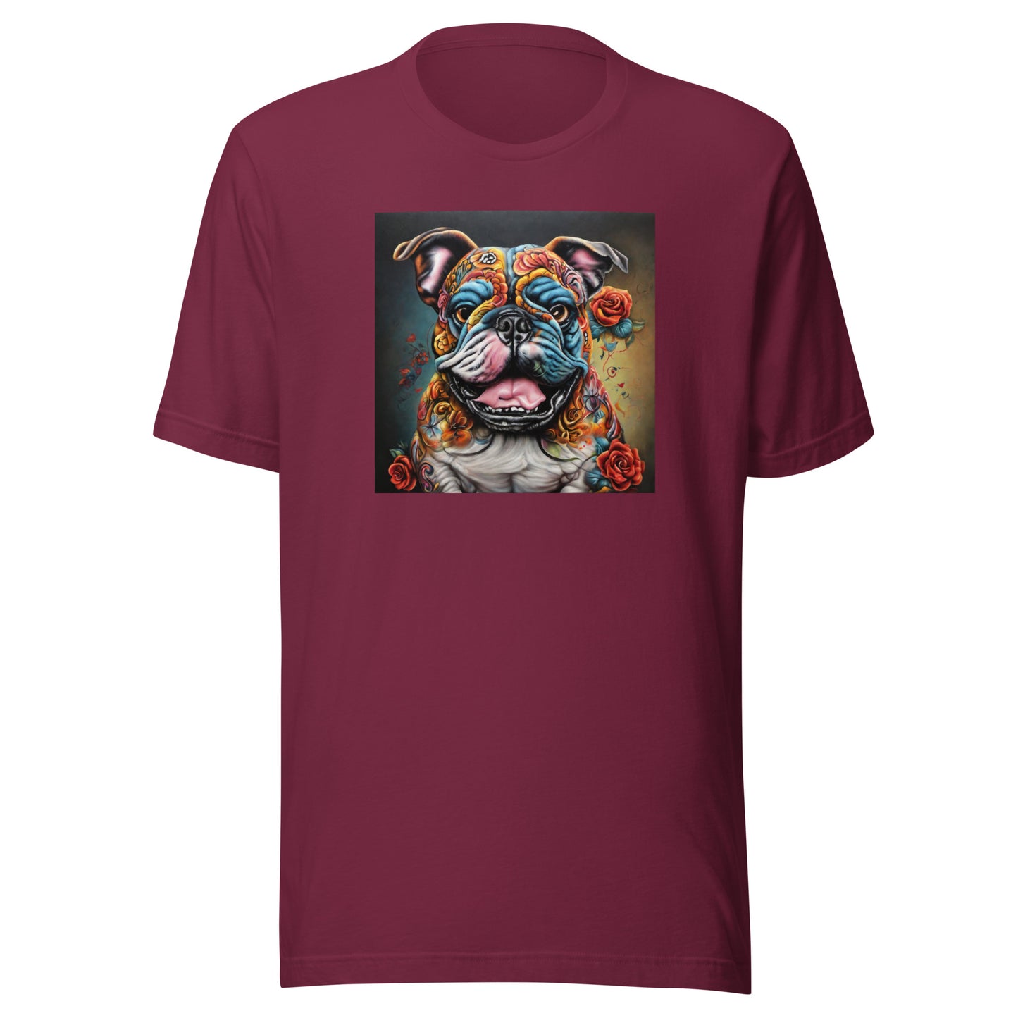 Day of the Dead Bulldog Men's Dog Lover Tee Maroon