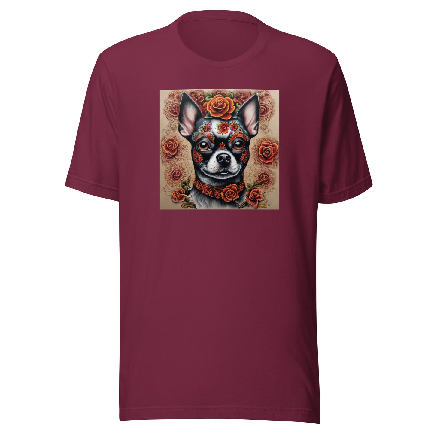 Day of the Dead Chihuahua Men's Dog Lover T-Shirt Maroon