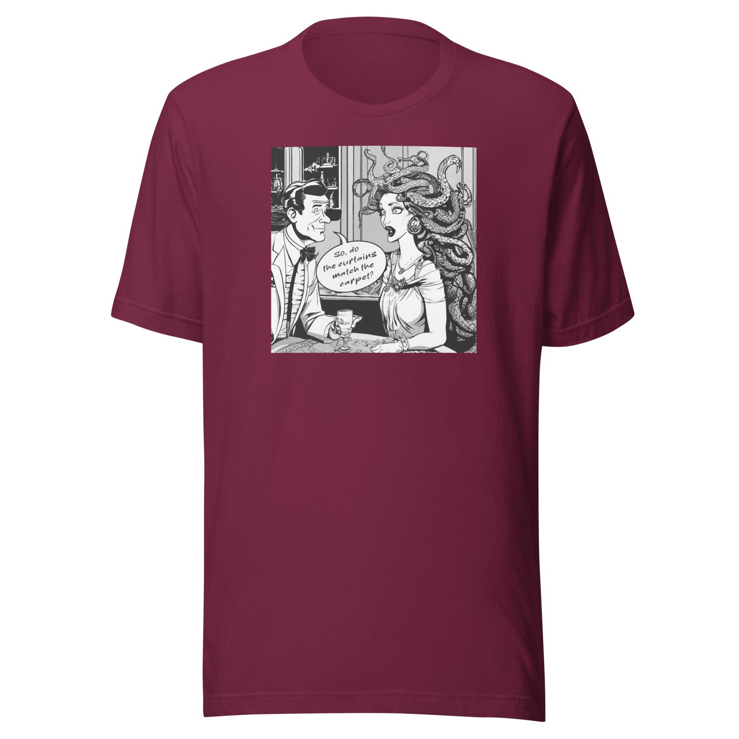 Medusa's Date Gone Wrong Men's Funny T-Shirt Maroon