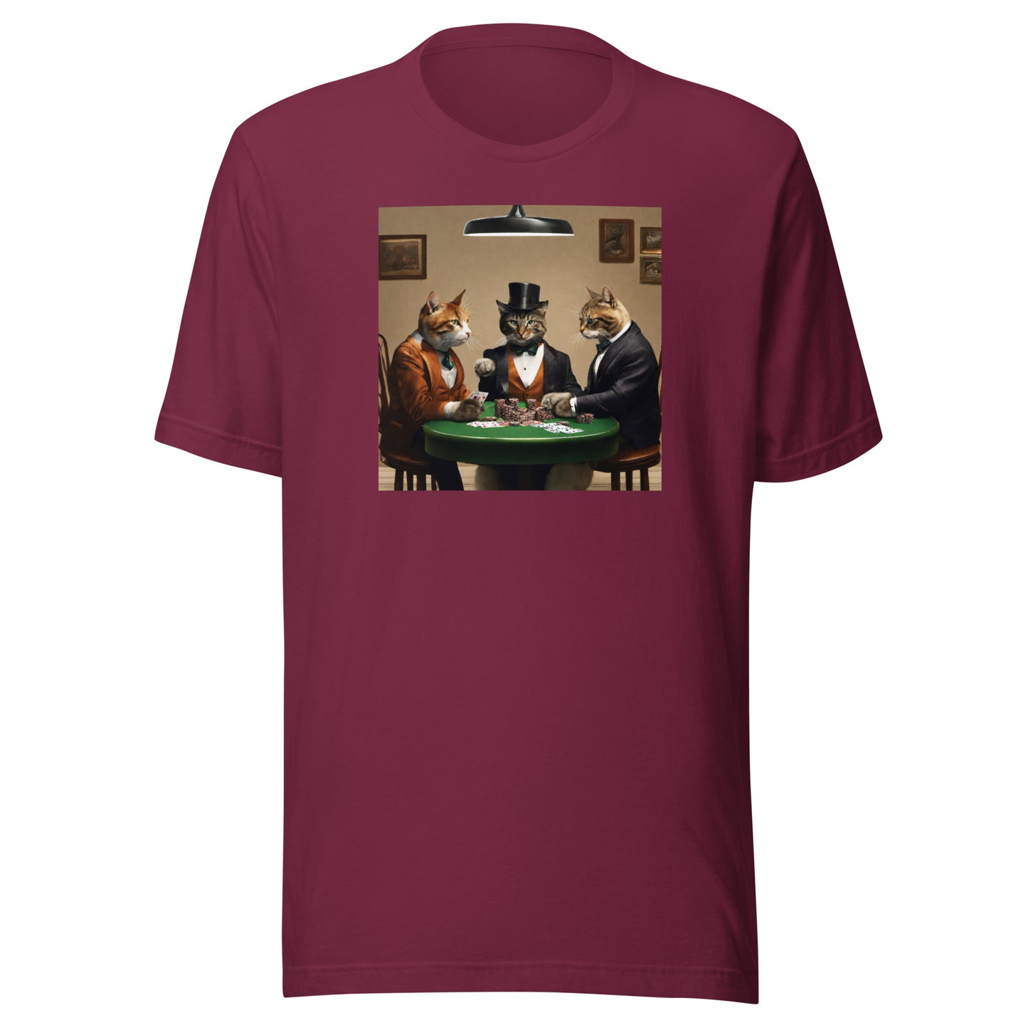 Cats Playing Poker Men's Funny T-Shirt Maroon