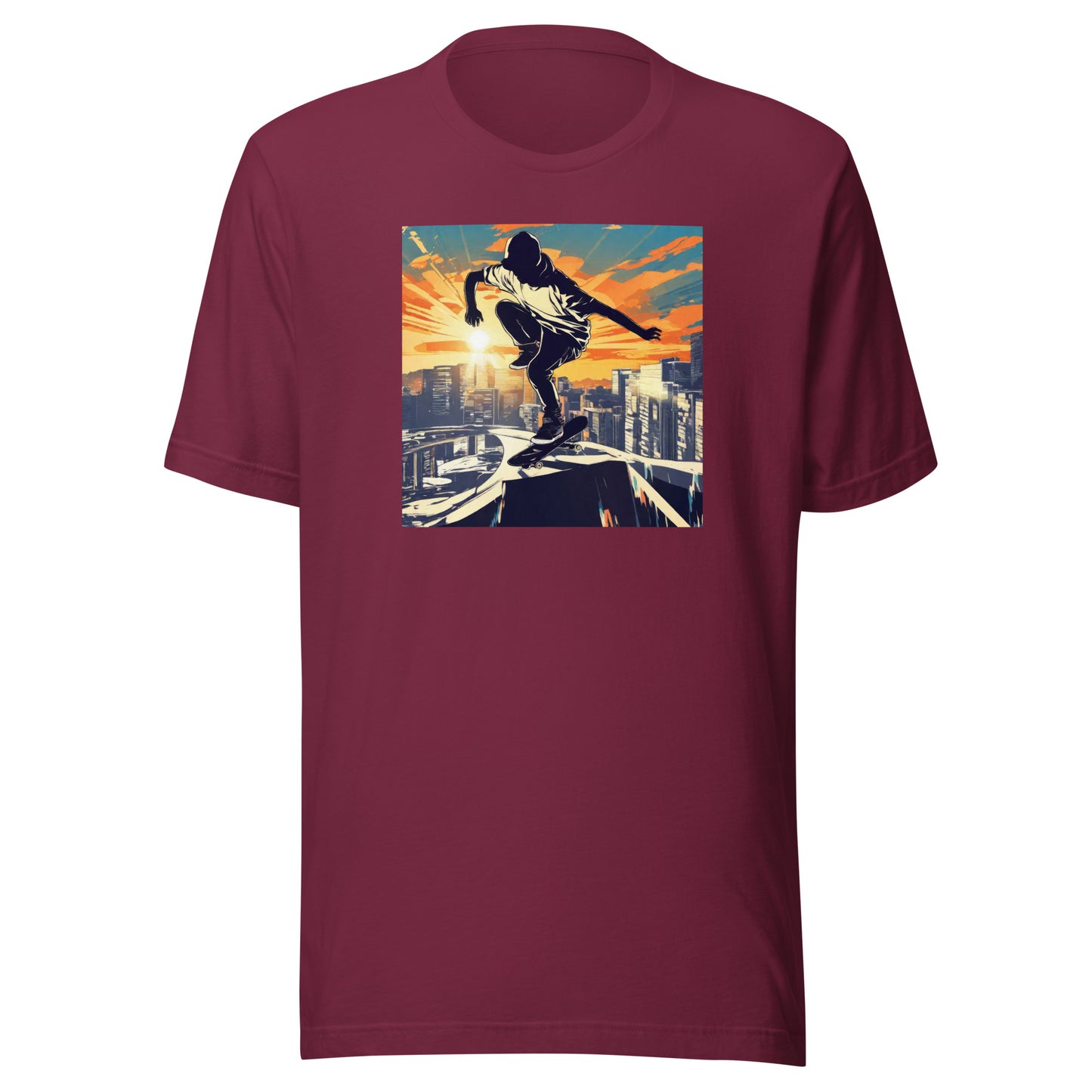 Skateboarding in the City Men's Graphic Tee Maroon