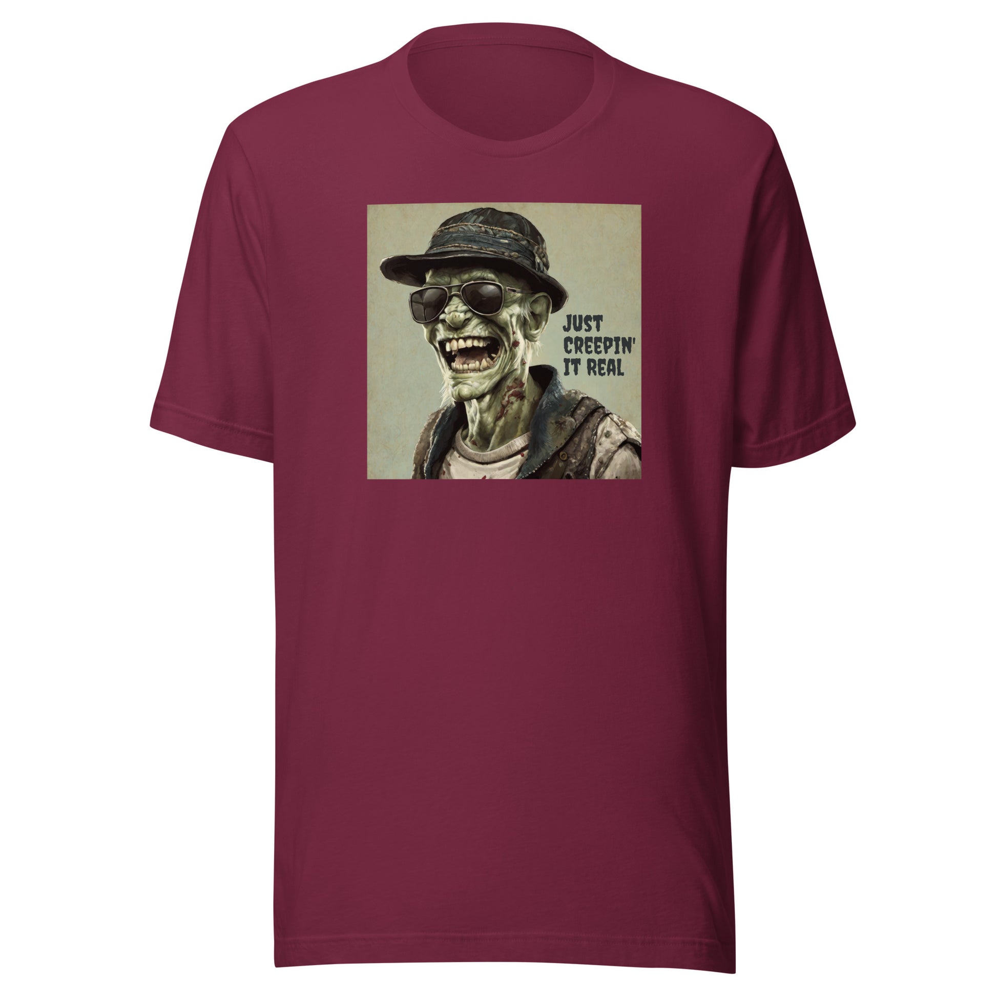 Just Creepin' It Real Men's Zombie T-Shirt for Halloween Maroon