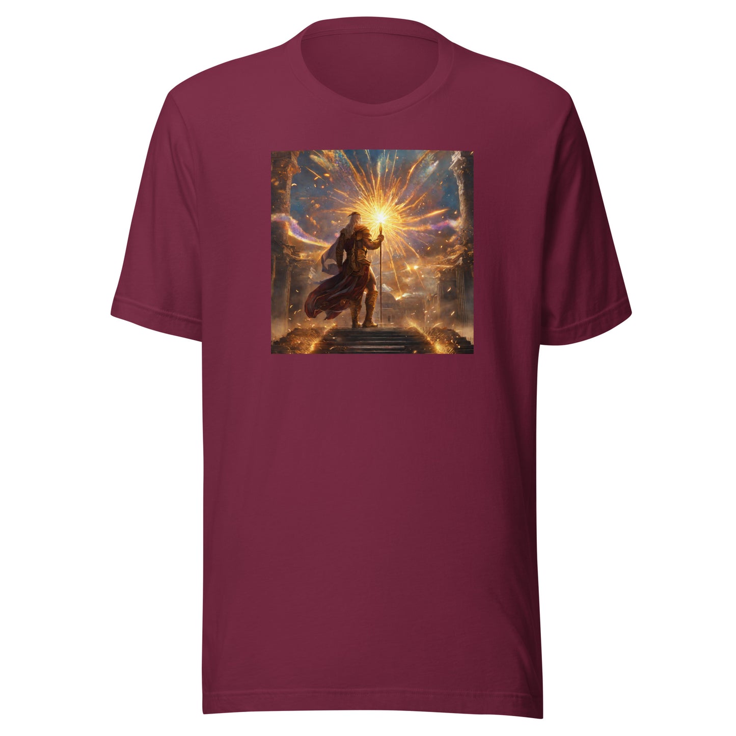 Zeus Creating Fireworks Men's 4th of July T-Shirt Maroon