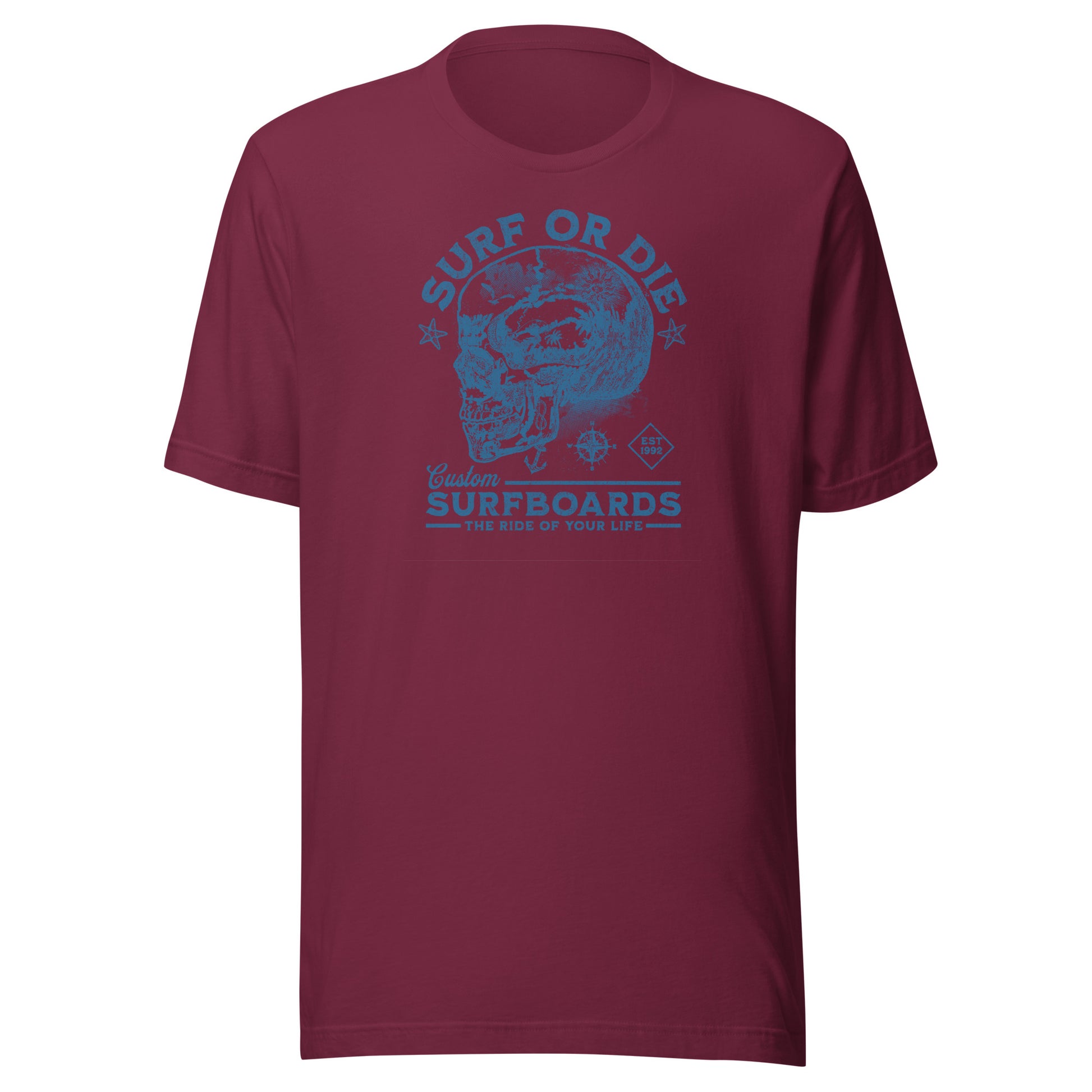 Surf or Die Surfboards Summer T-Shirt for Men Maroon