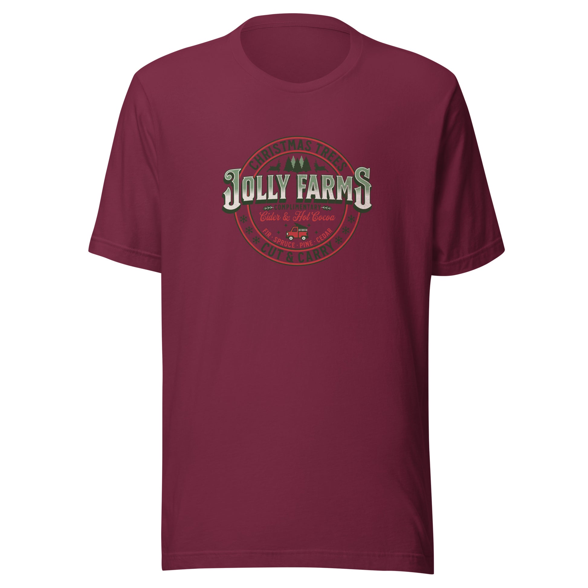 Jolly Farms Christmas Trees Men's Holiday T-Shirt Maroon